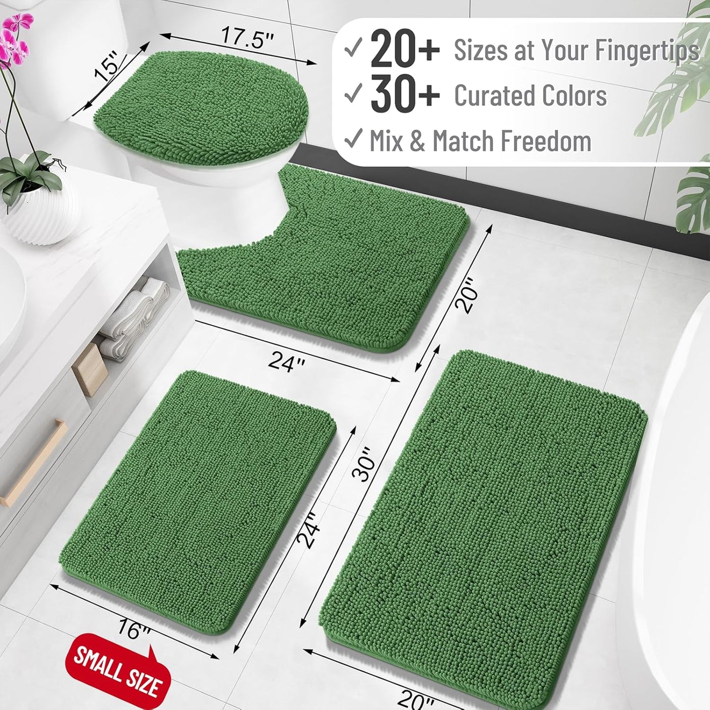 OLANLY Bathroom Rugs 24x16, Extra Soft Absorbent Chenille Bath Rugs, Rubber Backing Quick Dry, Machine Washable Bath Mats for Bathroom Floor, Tub and Shower, Home Decor Accessories, Olive Green