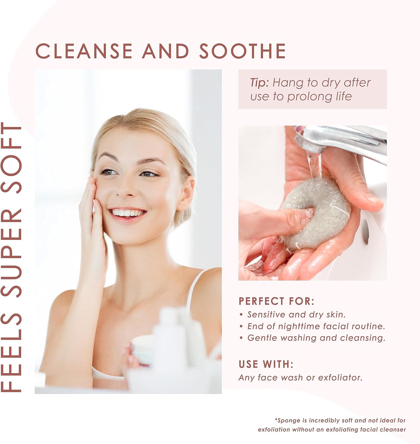 Konjac Face Sponge for Cleansing & Facials (4 Pack) | Microplastic Free 100% Natural | Non-Toxic | Biodegradable | Eco-Friendly | Plastic Free Packaging