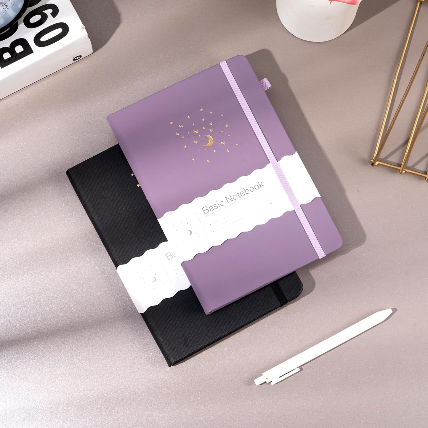CAGIE 2 Pack Journals Notebook for Women Men, Hardcover Journaling Notebooks with Pen Loop, A5 Small Journal for Work Writing Note Taking Gifts, 5.7" x 8.3", Black& Purple
