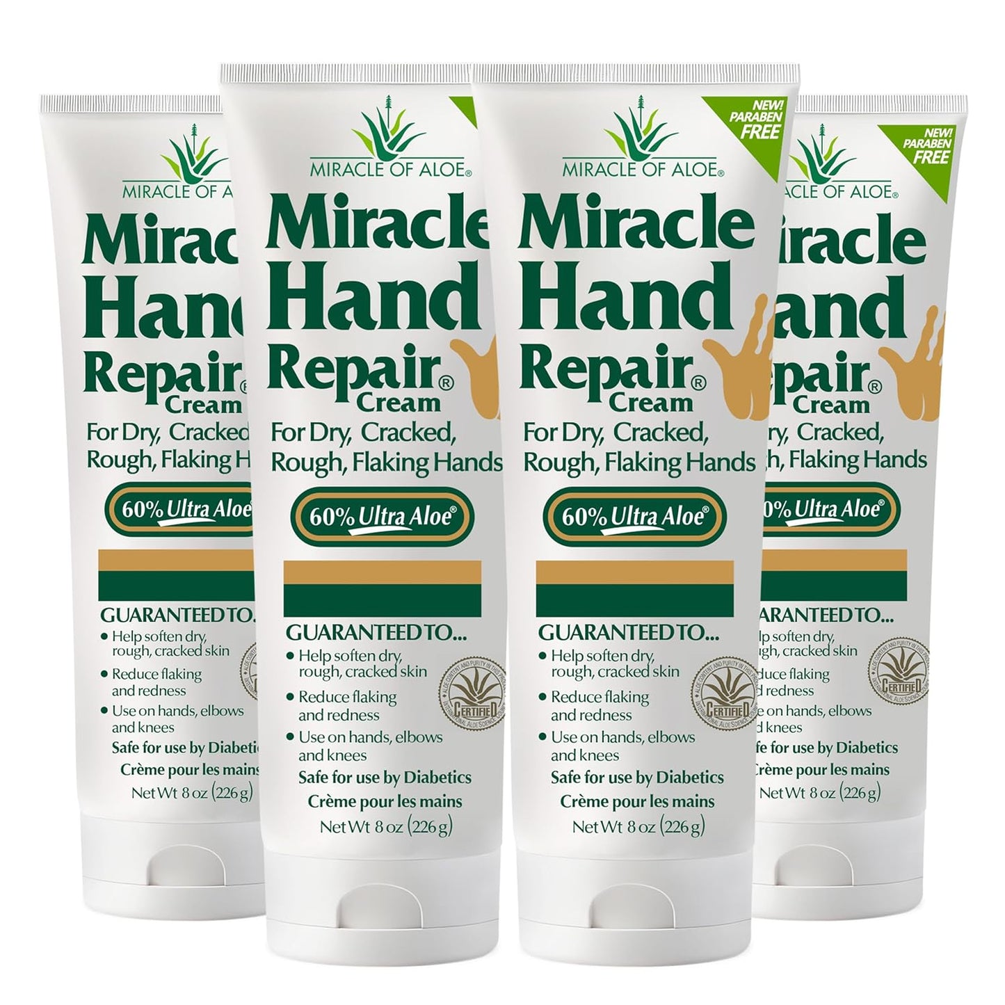 Miracle Hand Repair Cream for Dry Cracked Hands 8 oz Best Healing Hand Cream with 60% Aloe Vera - Non-Greasy Moisturizer for Working Hands - Fast Absorbing Lotion for Extremely Dry Skin (4-Pack)