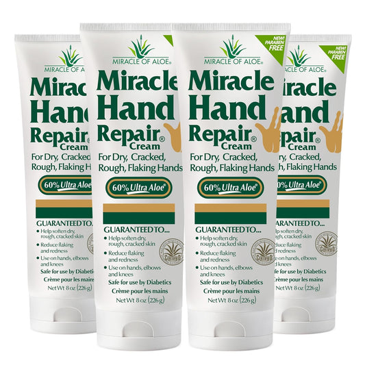 Miracle Hand Repair Cream for Dry Cracked Hands 8 oz Best Healing Hand Cream with 60% Aloe Vera - Non-Greasy Moisturizer for Working Hands - Fast Absorbing Lotion for Extremely Dry Skin (4-Pack)