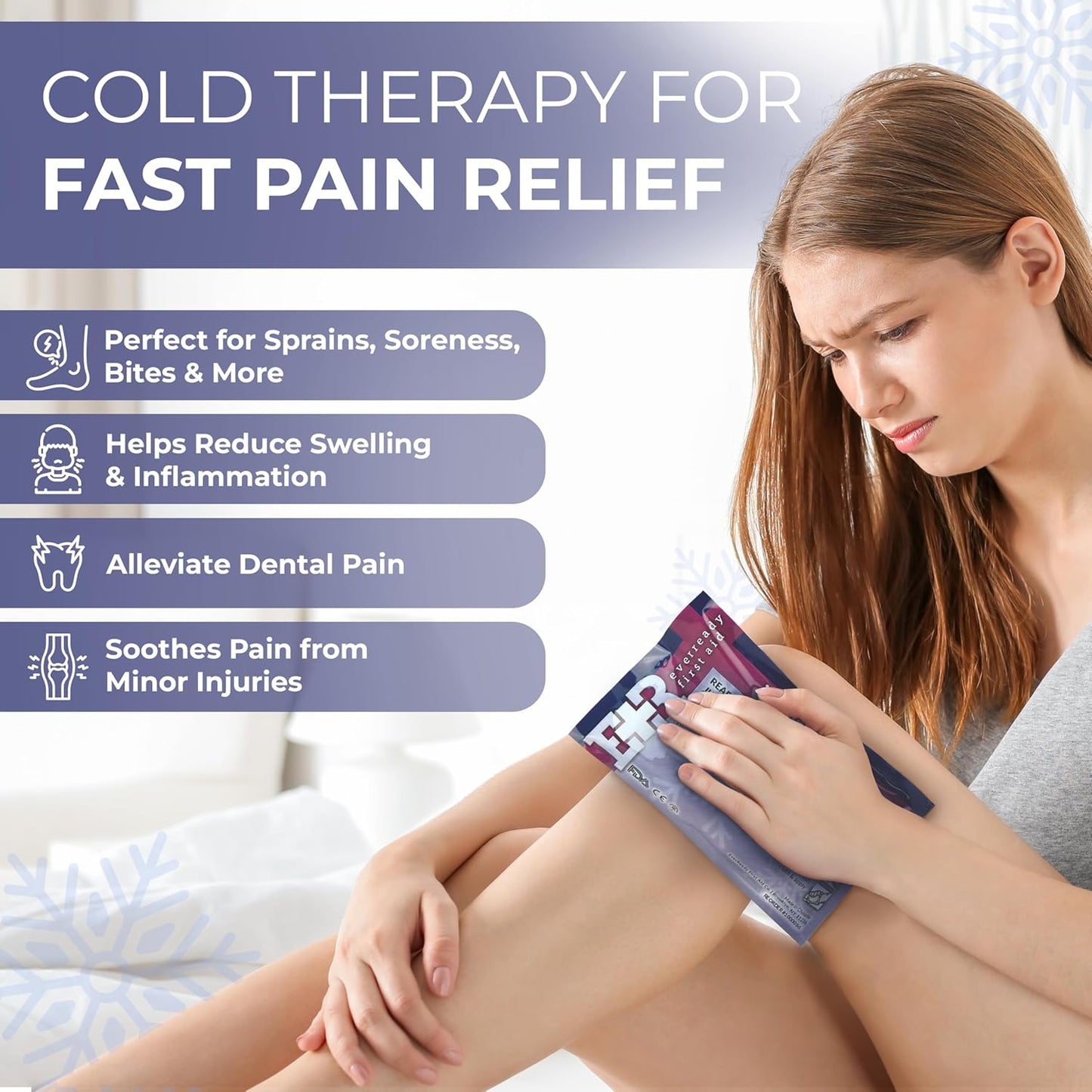 Ever Ready First Aid Disposable Cold Compress – Instant Ice Pack for Injuries, Swelling & Pain Relief – 4.5" x 7" – 12 Pack