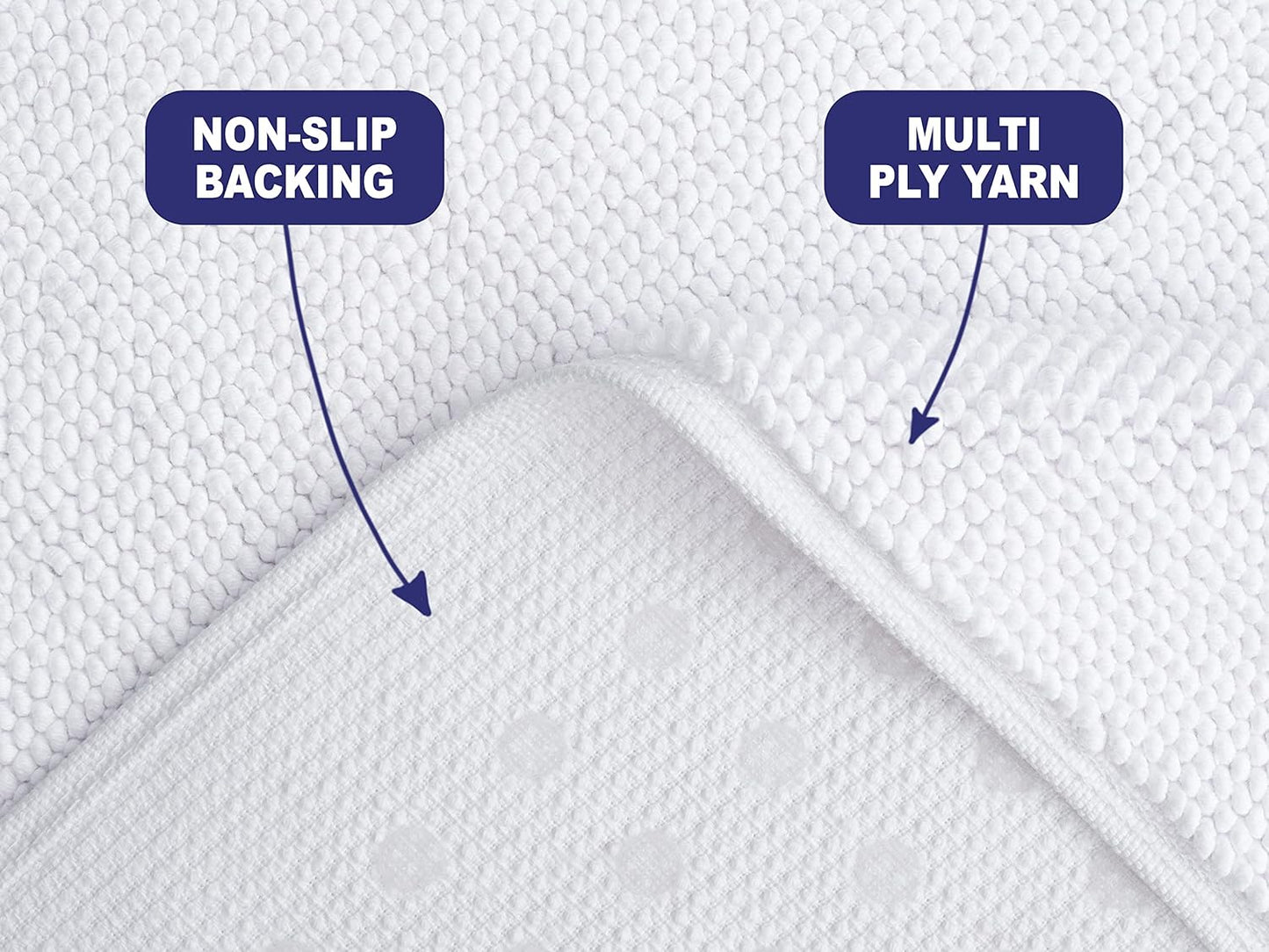 American Soft Linen Bath Rug, 17 in 24 in 100% Cotton Bath Mats Rugs for Bathroom, Slip Reducer Washable Shaggy Form Area Rugs, White Bath Rug