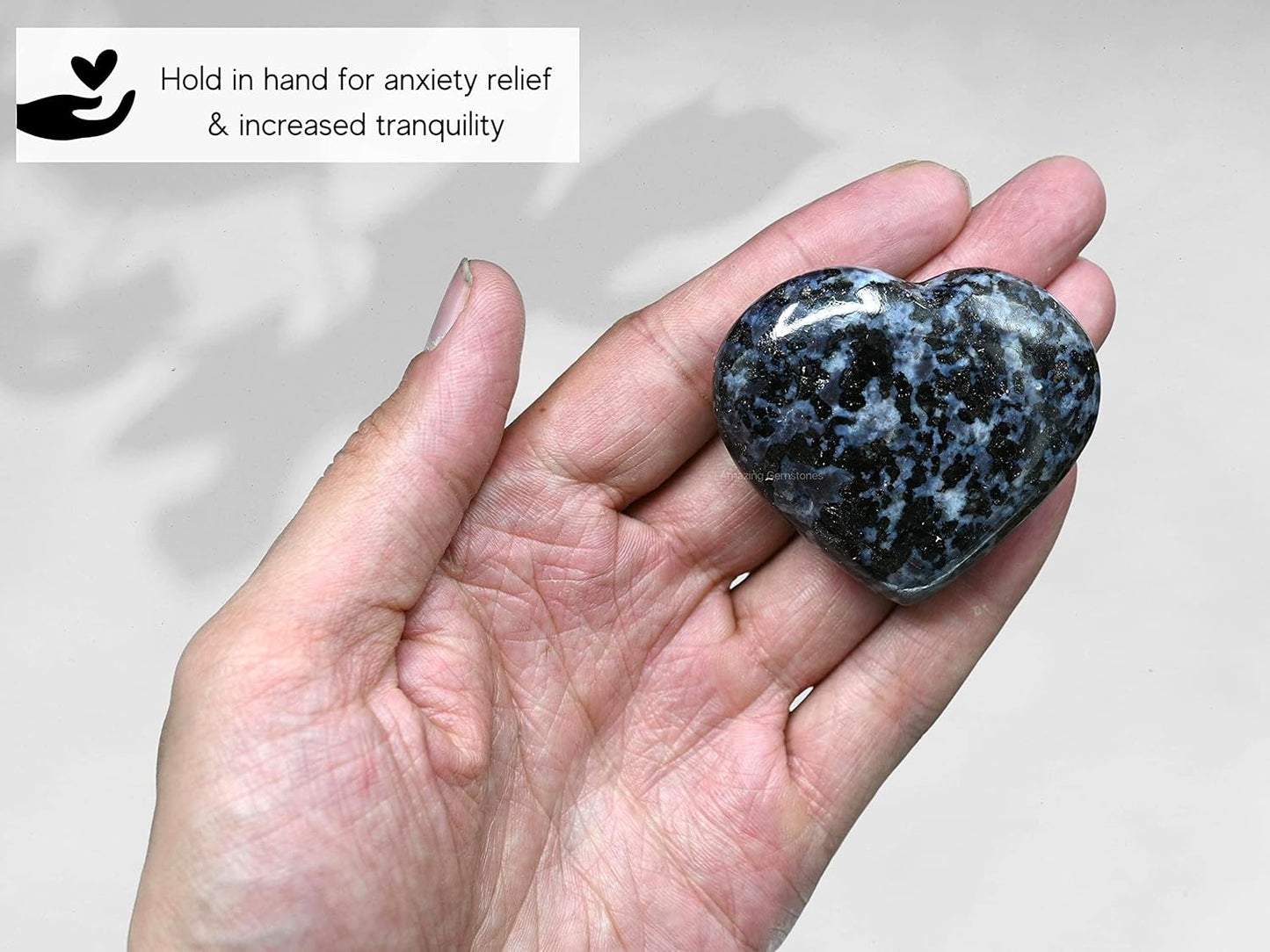 Indigo Gabbro Crystal Heart Palm Stone - Pocket Massage Worry Stone for Natural Body Chakra Balancing, Reiki Healing and Crystal Grid
