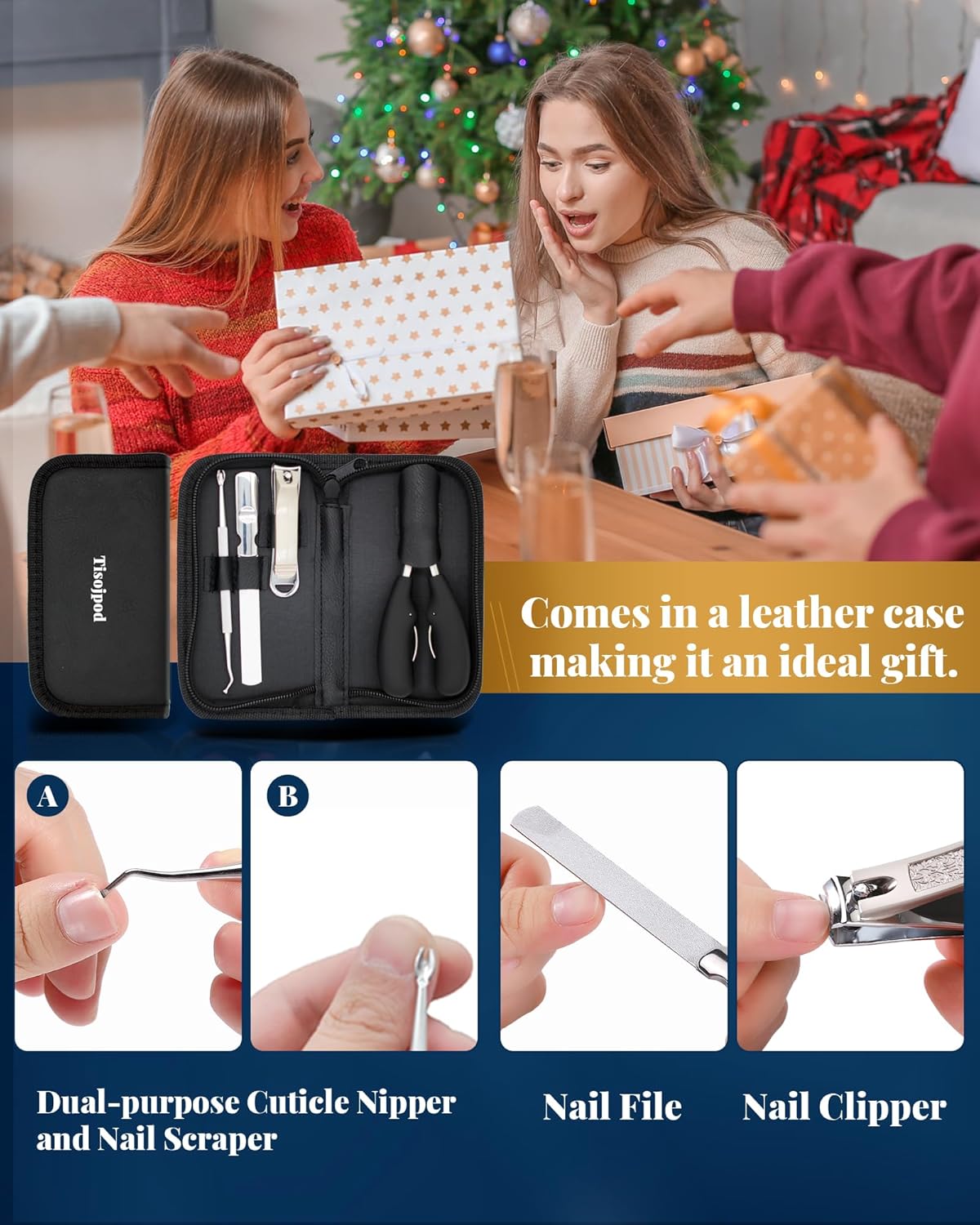 Nail Clippers Set,Toe Nail Clippers for Ingrown & Thick Toenails,Toe Nail Clippers for Thick Nails for Seniors Men Women,Professional Heavy Duty Toenail Clippers with Stainless Steel 4Pcs (Black)