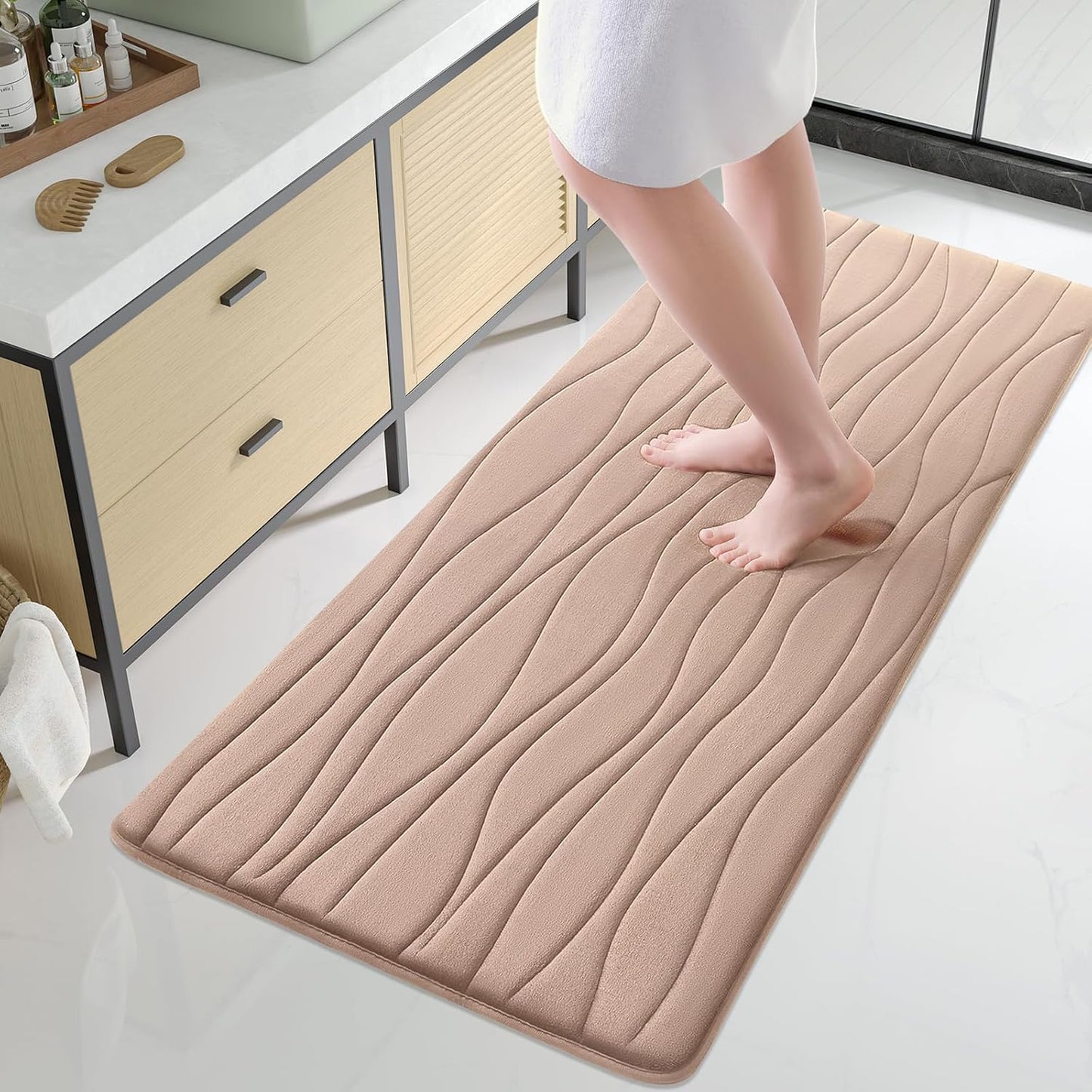 Buganda Memory Foam Bathroom Rug Mat 59x24, Extra Soft and Absorbent Bath Mats, Non-Slip and Machine Washable Bath Rugs for Bathroom Floor,Tub and Shower, Camel