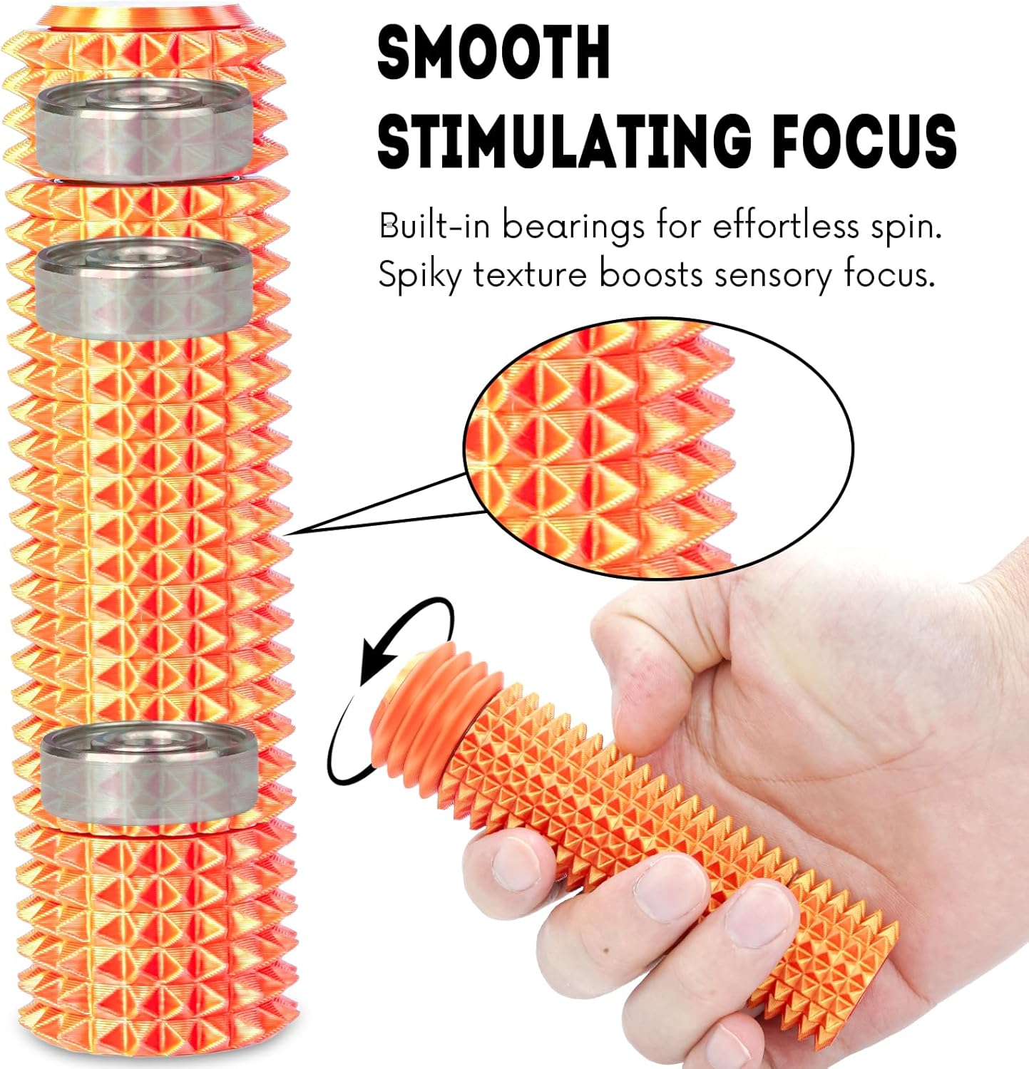 Fidget Roller Adults Teens Sensory Little Stim Gadget for Anxiety Relief Mild Ouchie,Desk Focus Tool Portable Hand Spinner Gifts Idea White Elephant Stocking Christmas(Sunset red,Full Grip)