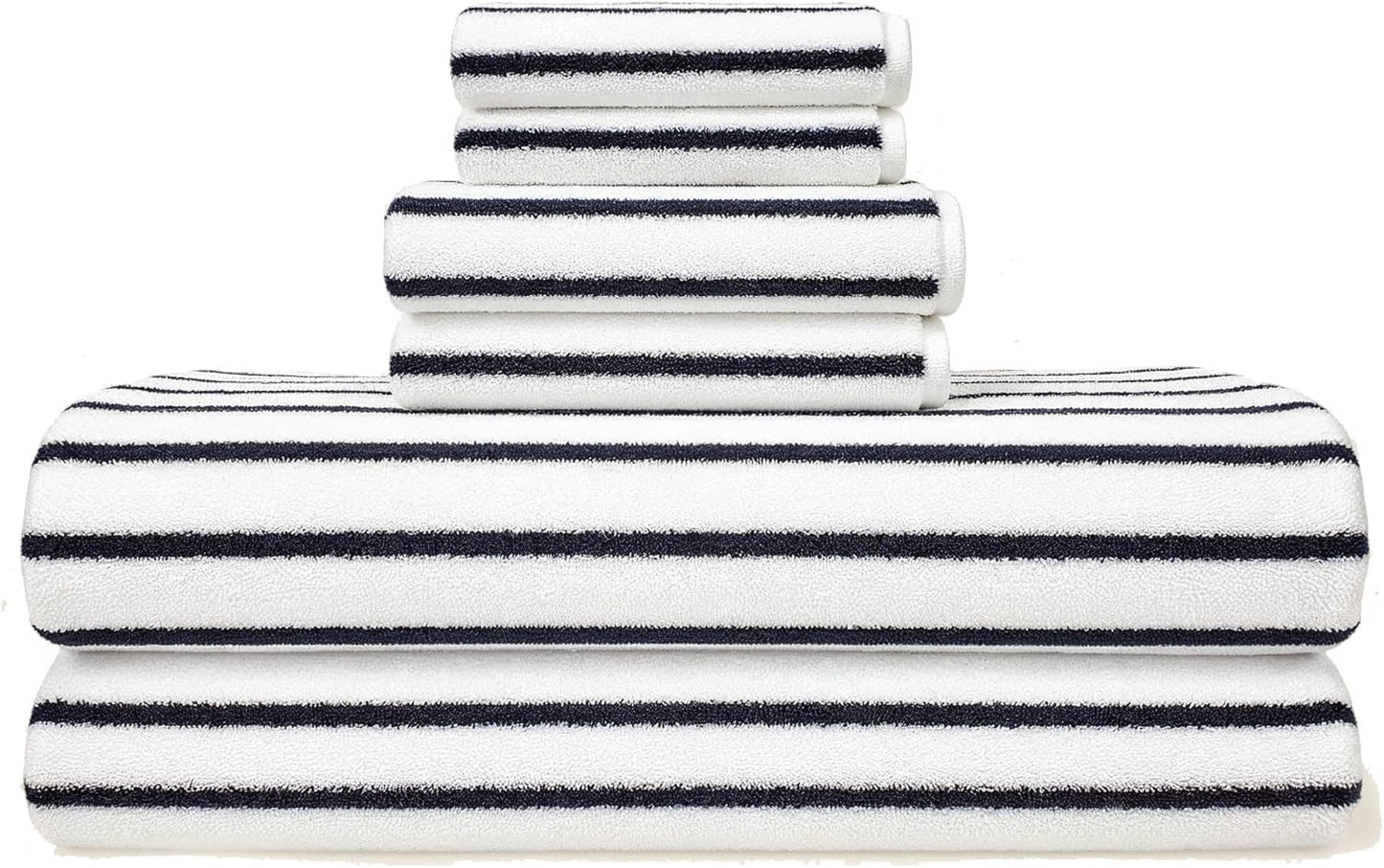 Italic Ultraplush Luxe 6 Piece Towel Set – 2 Bath Sheets, 2 Hand Towels, 2 Washcloths – 800GSM Highly Absorbent & Quick Dry, Resort Grade 100% Australian Cotton Towels, Striped (White & Blue)