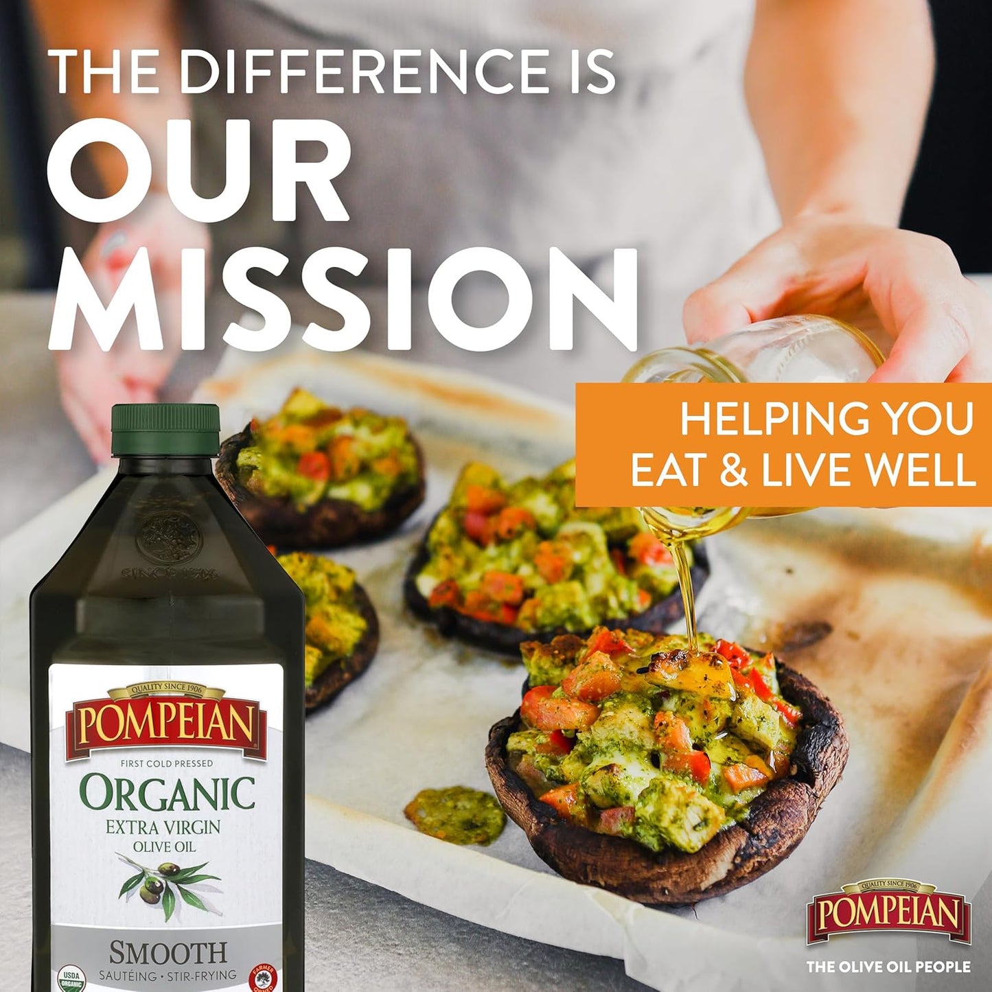 Pompeian USDA Organic Smooth Extra Virgin Olive Oil, Contains Polyphenols, First Cold Pressed, 68 Fl Oz