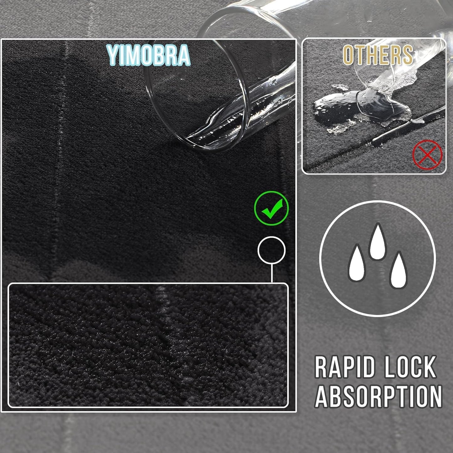 Yimobra Bathroom Runner 60"x24", Non Slip Memory Foam Bath Mat, Super Soft Water Absorbent Hallway Carpet, Machine Washable Rug for Vanity Tub Shower, Black