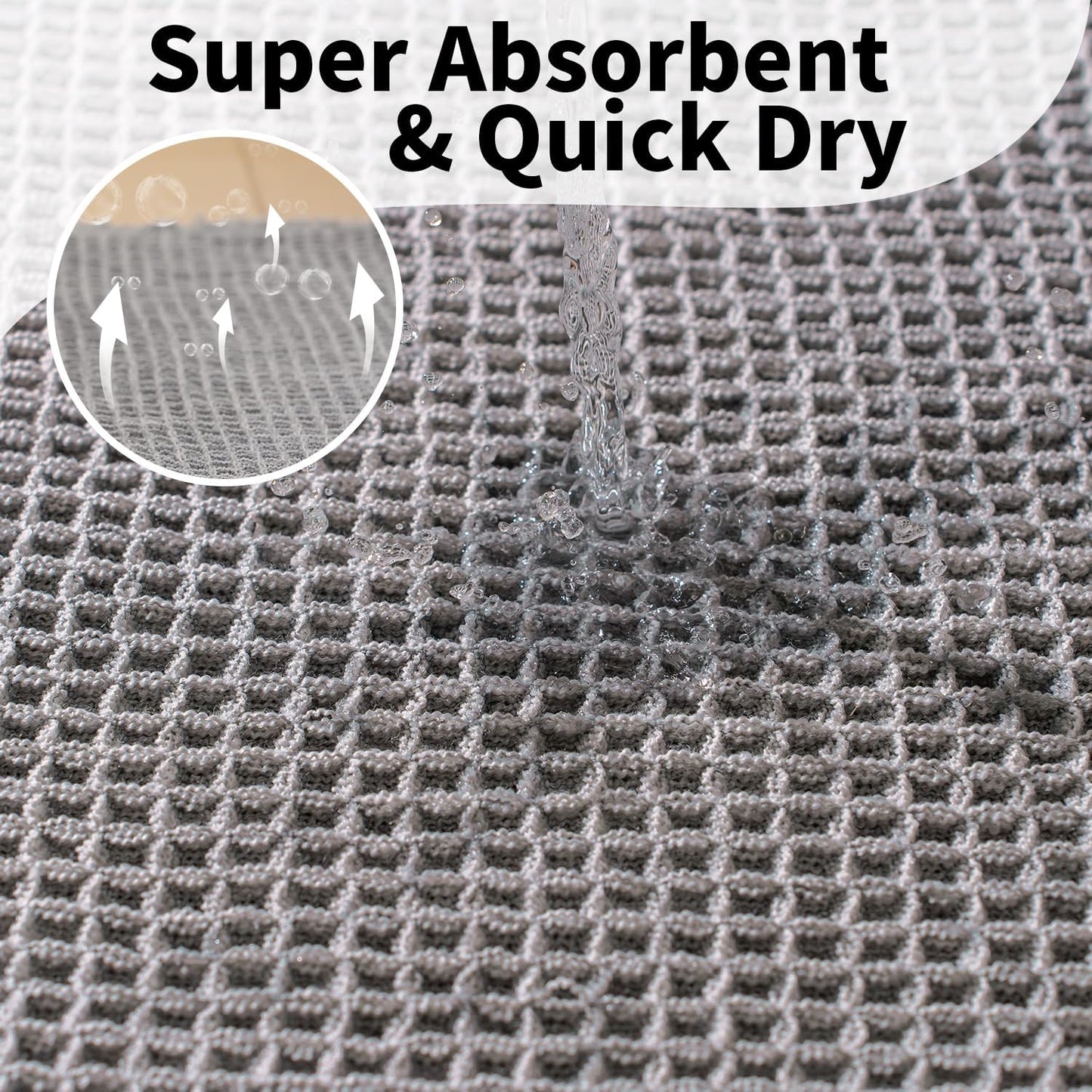 Waffle Runner Bath Mat - Long Boho Bathroom Rugs Non Slip Washable, Super Absorbent & Quick Dry, Soft Bath Mat Farmhouse Bathroom Decor, 24'' x 60'', Light Grey