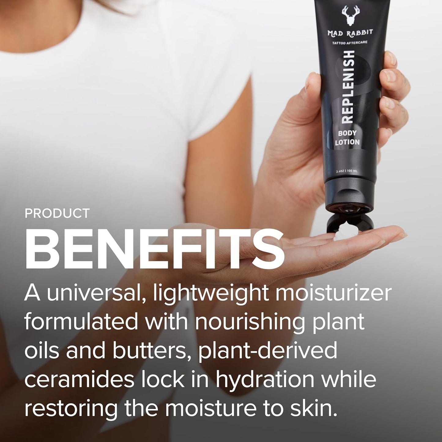 Replenish Tattoo Body Lotion - Fragrance-Free Lotion, Non-Greasy & Silicone-Free, Clean Ingredients, Lightweight for Daily Use (3.4 Fl Oz)