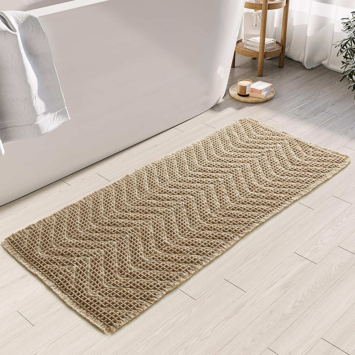 Bathroom Floor Mat,Boho Bathroom Mat,Super Absorbent Bath Rug,Bathroom Rugs Non Slip Washable, Quick Dry Shower Mats, Ultra Soft Bath Mat Towel,Brown,19"*48"