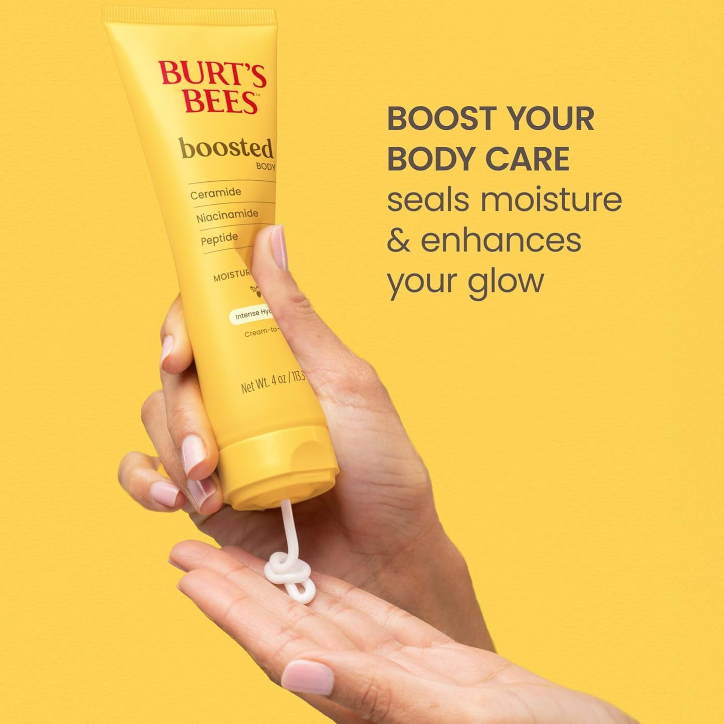 Burt's Bees Boosted Body Moisturizing Melt With a Ceramide, Niacinamide and Peptide Complex, Intense Skin Hydration, Cream-to-Oil Body Lotion Helps Support Skin Barrier, Tropical Scented, 4 oz. Tube