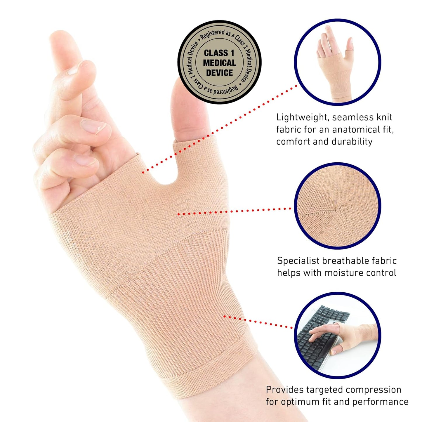 Neo-G Wrist and Thumb Support for Arthritis, Joint Pain, Tendonitis, Sprain - Wrist Brace Wrist Compression Hand Support - L - Beige