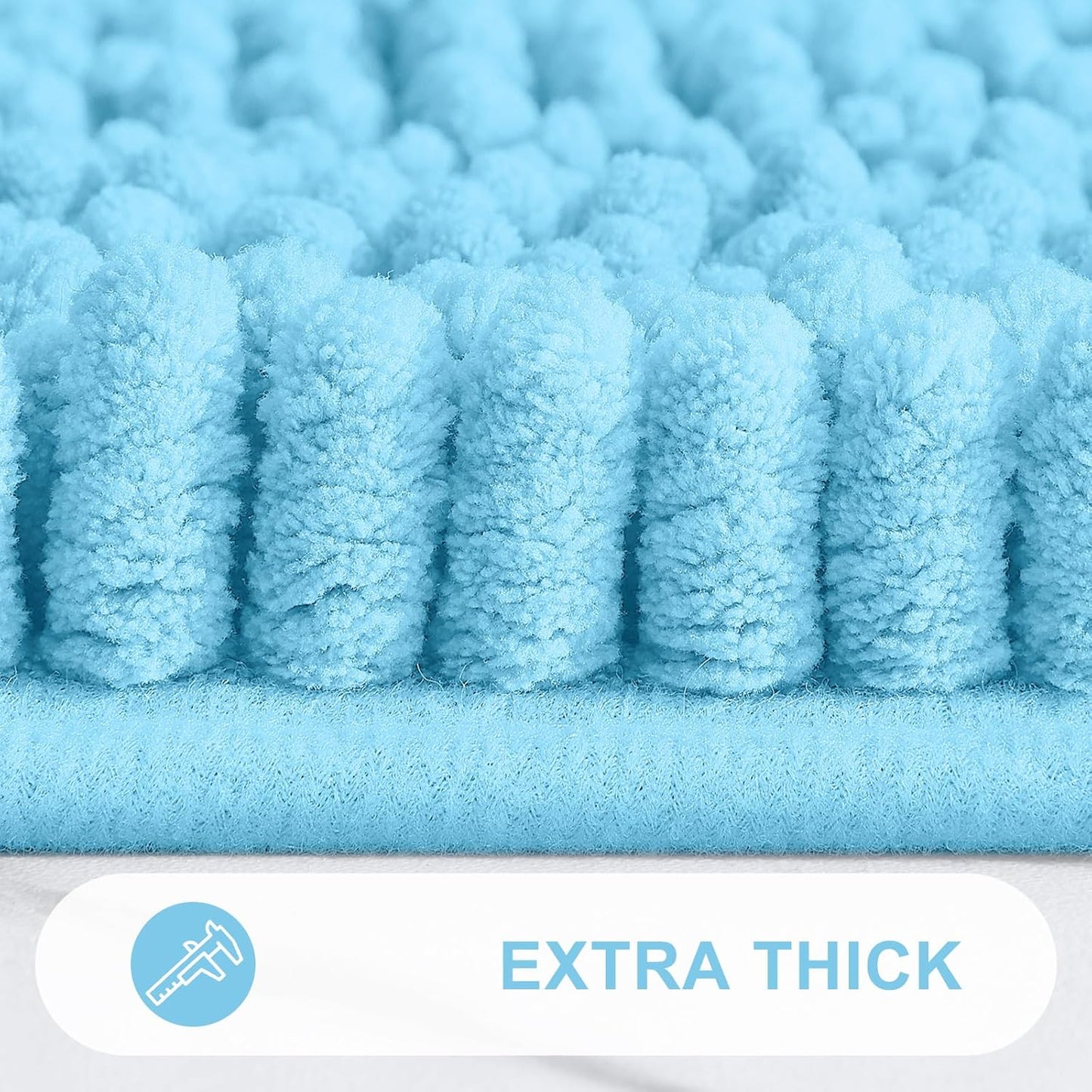 Grandaily Chenille Striped Bathroom Rugs 24x16, Extra Thick and Absorbent Bath Mats, Non-Slip Soft Plush Shaggy Shower Carpet, Machine Wash Dry, Bath Rug for Bathroom, (Small, Blue)