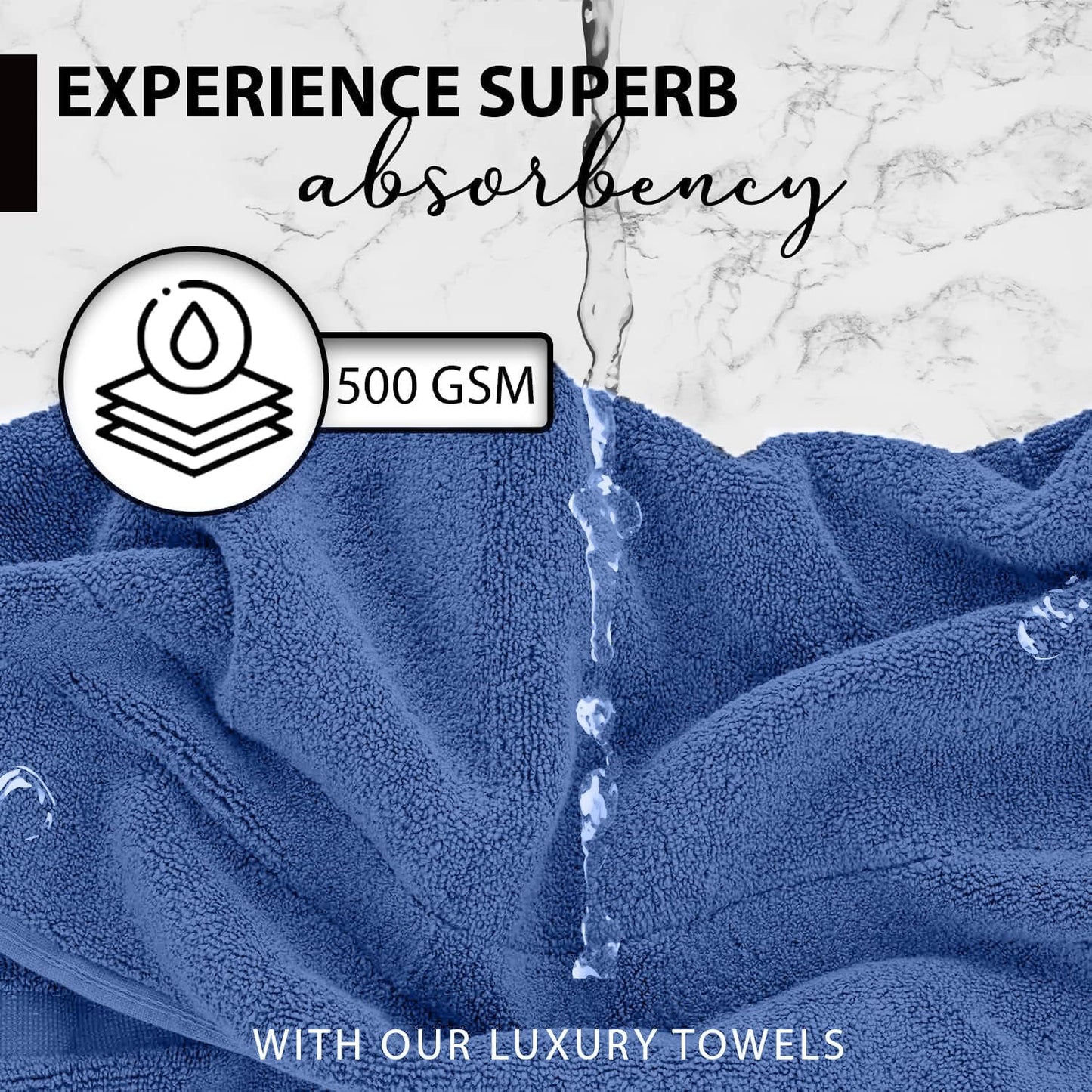 100% Cotton Bath Towels, 24x48 Pack of 6 Towels, Quick Dry, Highly Absorbent, Soft Feel Towel, Gym, Spa, Bathroom, Shower, Pool, Luxury Soft Towels (Blue, 24x48-6 Pack)