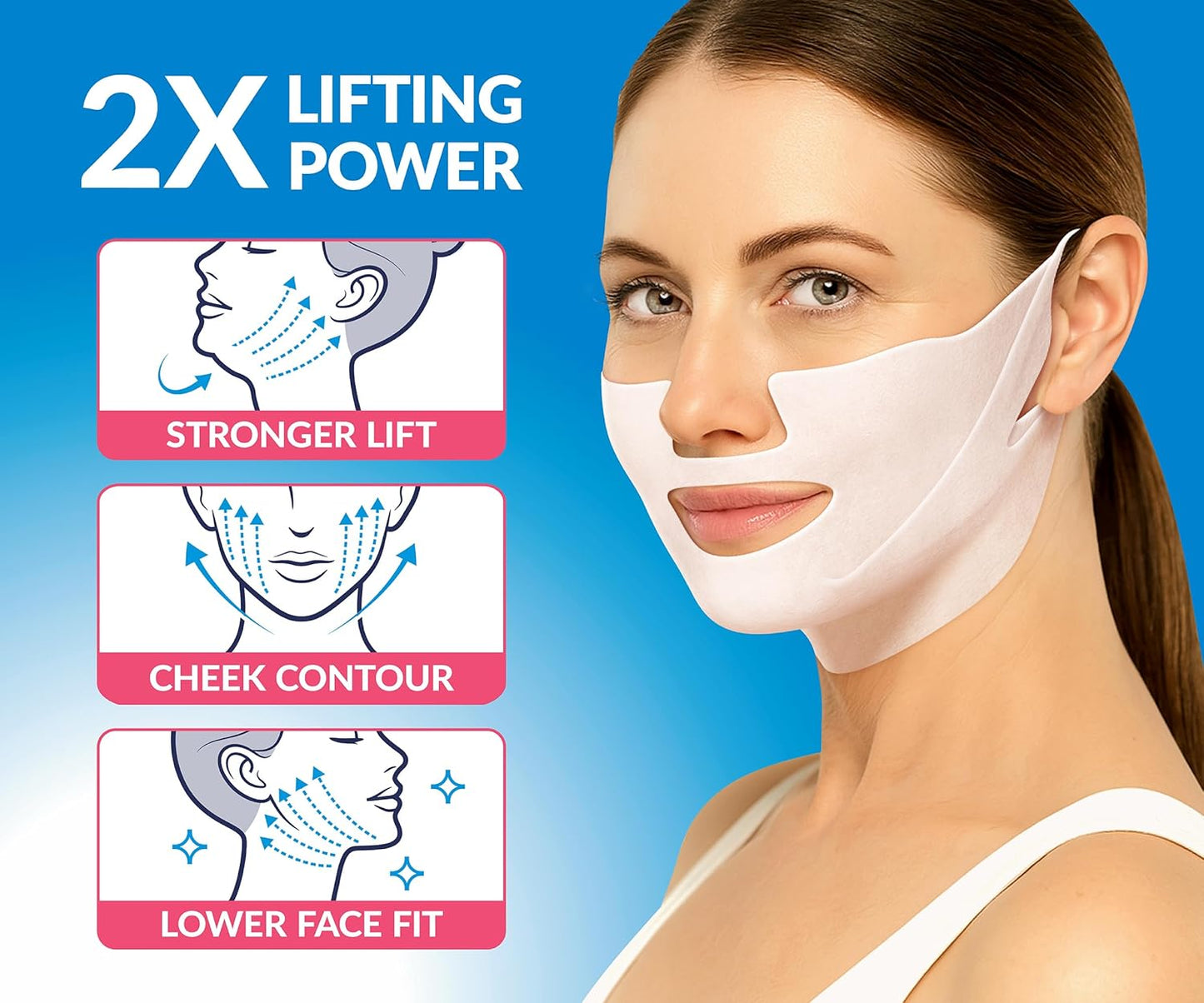 Stylia MaxiLift V-Line Lifting Collagen Face Mask - Advanced Double Chin Reducer - Jawline Shaper - Neck Firming and Tightening Mask with Hyaluronic Acid & Aloe Vera - Chin Strap for Sleeping (10PC)