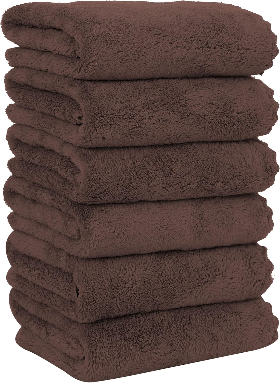 MOONQUEEN 6 Pack Premium Hand Towels - Quick Drying - Microfiber Coral Velvet Highly Absorbent Towels - Multipurpose Use as Hotel, Bathroom, Shower, Spa, Hand Towel 16 x 28 inches (Wood Brown)
