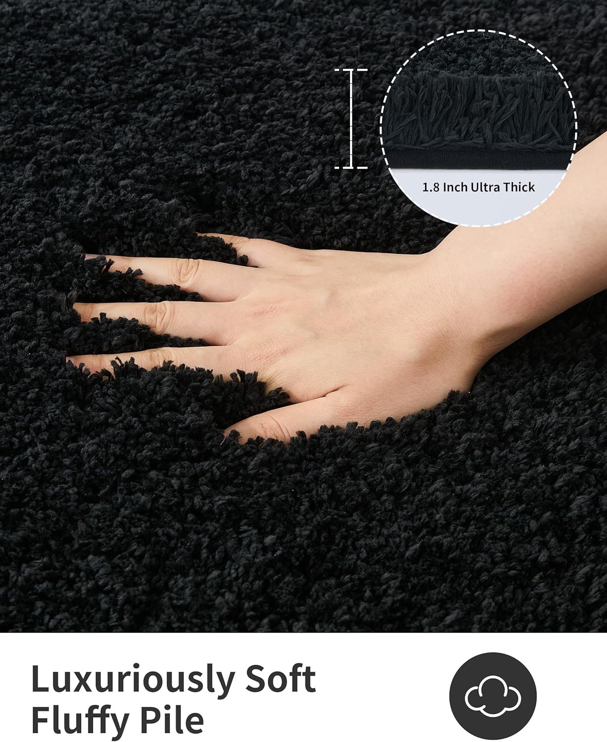 ILANGO Black Bathroom Rugs 60" × 24" Non Slip & Super Absorbent Thick Soft, Washable Bath Carpet Runner for Floor, Microfiber Plush Shaggy Bath Mats with Rubber for Bedroom Bathtub Shower Room