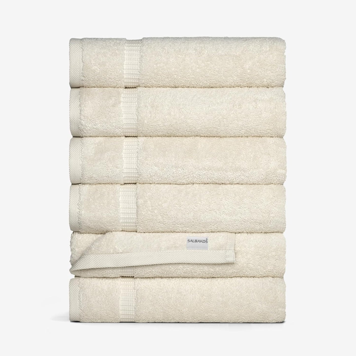 SALBAKOS 100% Turkish Cotton Hand Towel Set of 6 16x30 inch | Heirloom Quality | Hotel & Spa Collection | Ultra Soft, Super Absorbent, Long Lasting Hand Towels | Made in Turkey (Ivory, 6 Hand Towels)