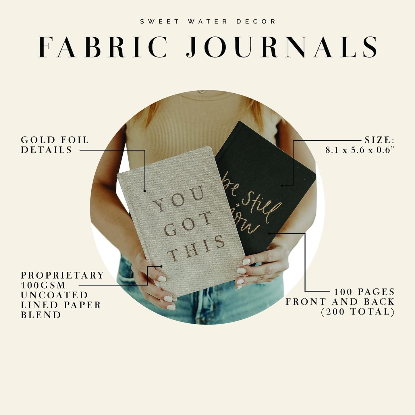 Sweet Water Decor Cute Motivational Lined Composition Notebook for Women, 100 Ruled Pages for Writing, Diary with Fabric Inspirational Cover (You Got This)