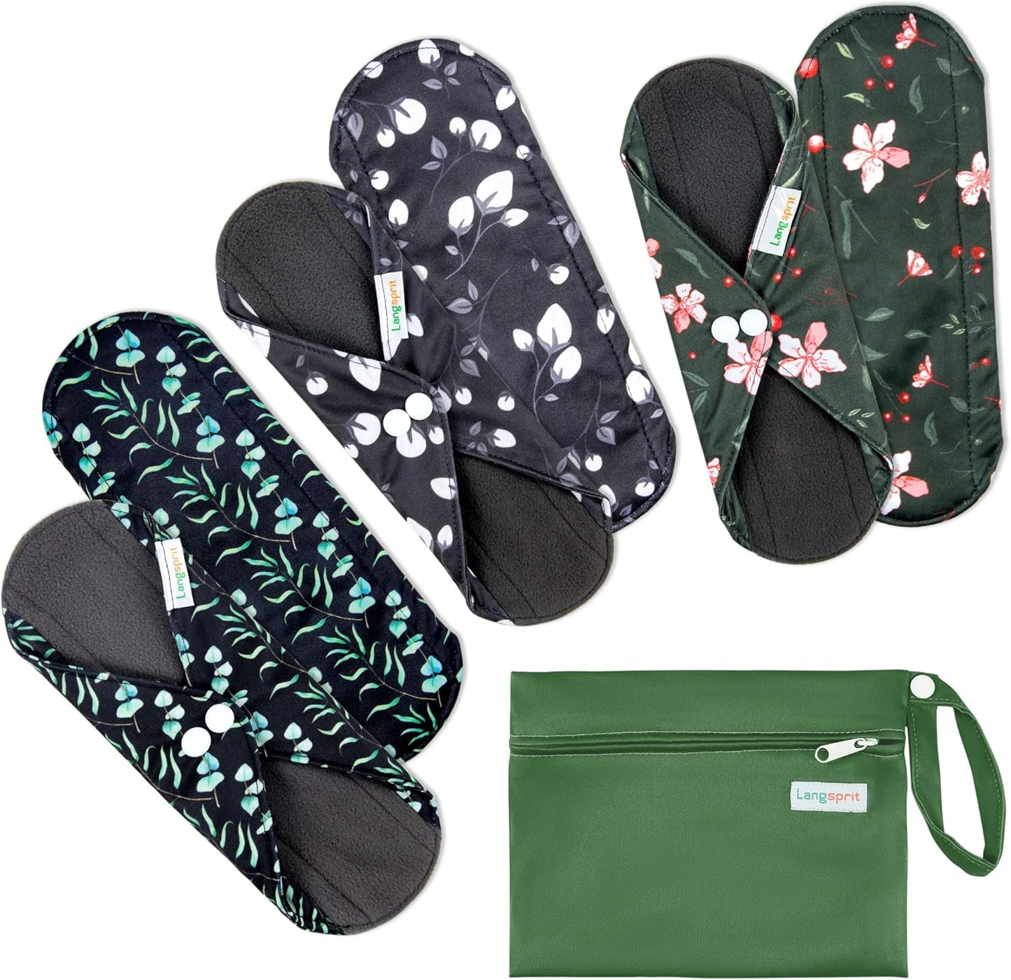 Langsprit Absorbent Reusable Menstrual Sanitary Pads/Washable Cloth Menstrual Period Pads,Reusable Panty Liners(Winter,S)