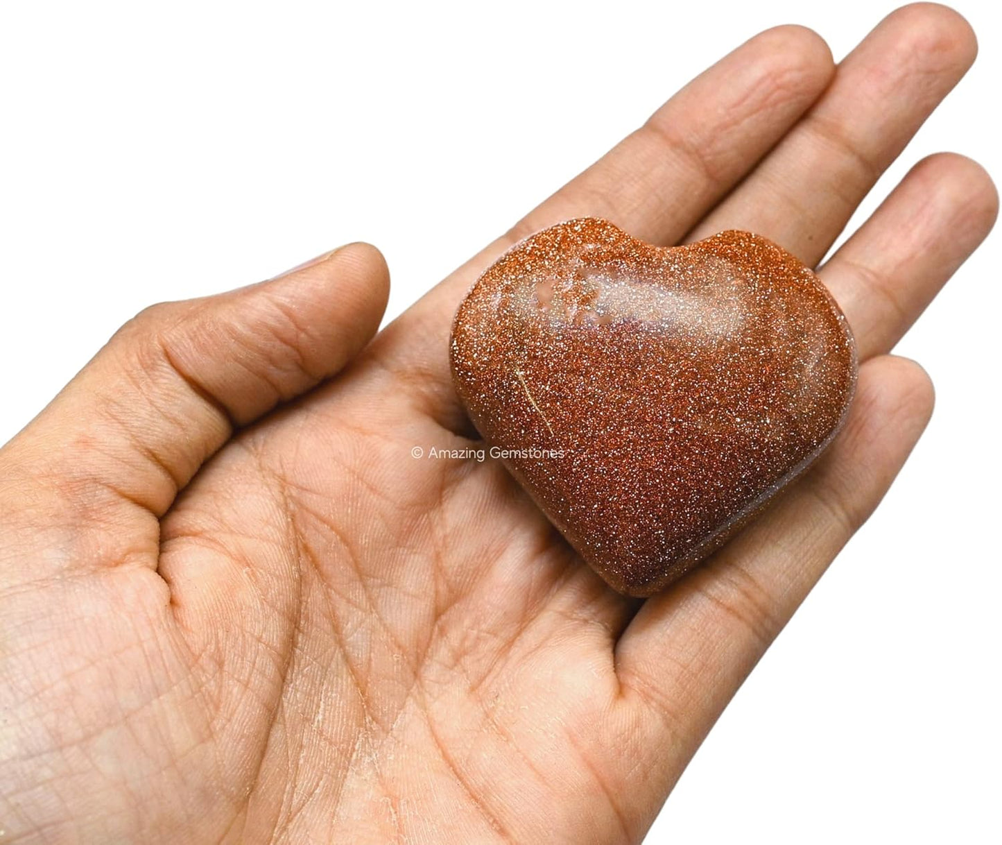 Amazing Gemstone Red Goldstone Crystal Heart Palm Stone - Pocket Massage Worry Stone for Natural Body Chakra Balancing, Reiki Healing and Crystal Grid