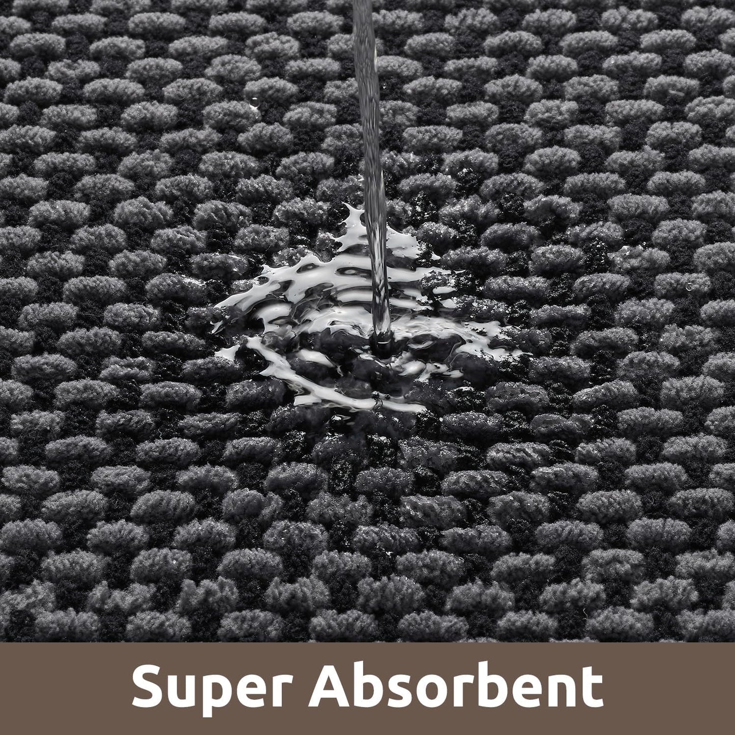 AMOAMI Chenille Bath Mat Super Absorbent Bathroom Mat Quick Dry Low Pile Bath Mats for Bathroom Washable Rubber Backed Bathroom Runners Fit Under Door, Front of Bathtub, Sink, Darkgrey&Black 24"x70"