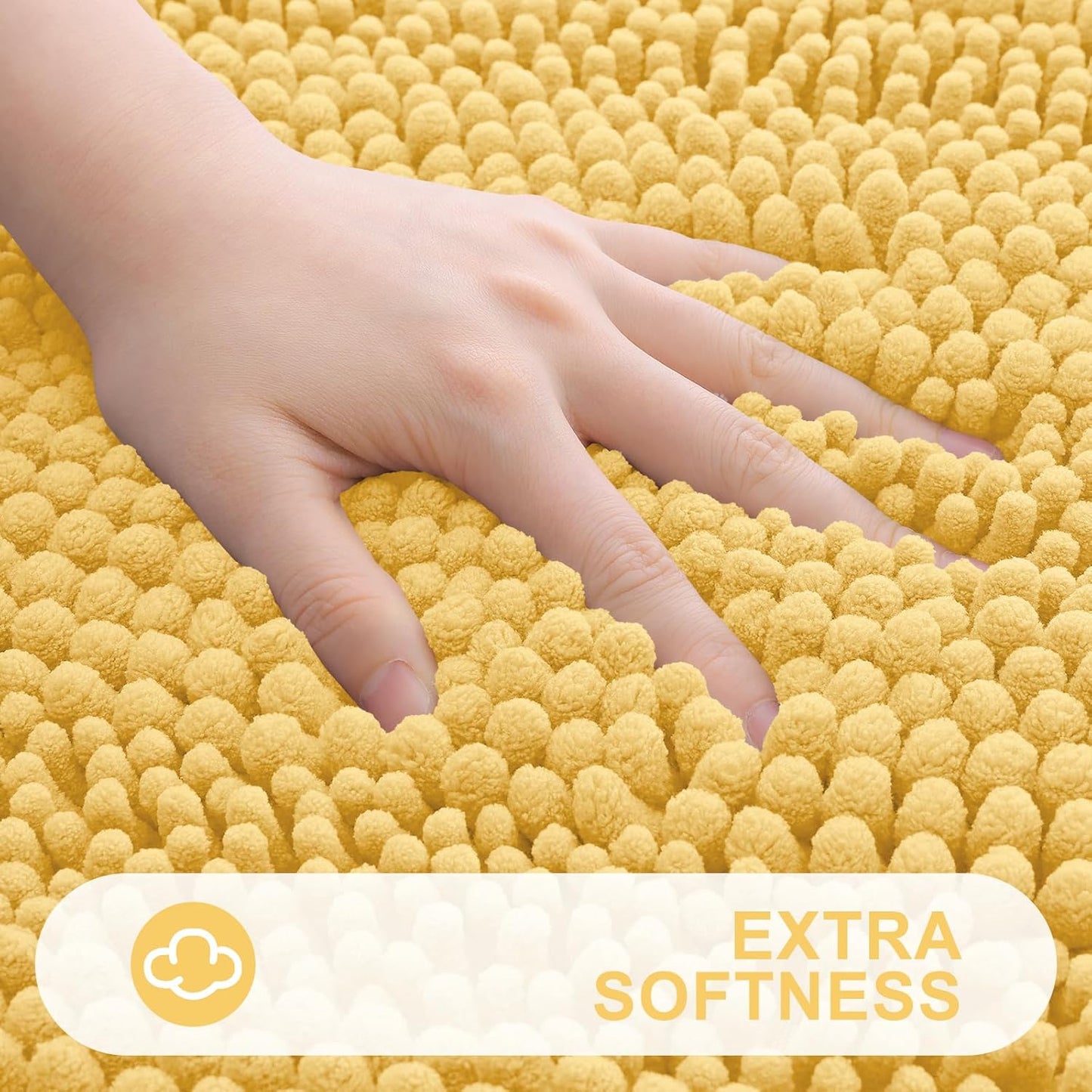 Grandaily Chenille Striped Bathroom Rugs 59x20, Extra Thick and Absorbent Bath Mats, Non-Slip Soft Plush Shaggy Shower Carpet, Machine Wash Dry, Bath Rug for Bathroom, Yellow