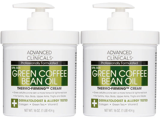 Advanced Clinicals Green Coffee Bean Thermo - Firming Body Lotion | Caffeine Infused Collagen Cream Moisturizer & Body Cream For Women, Stomach, Legs, & To Improve Look Of Textured Crepey Skin, 2pack