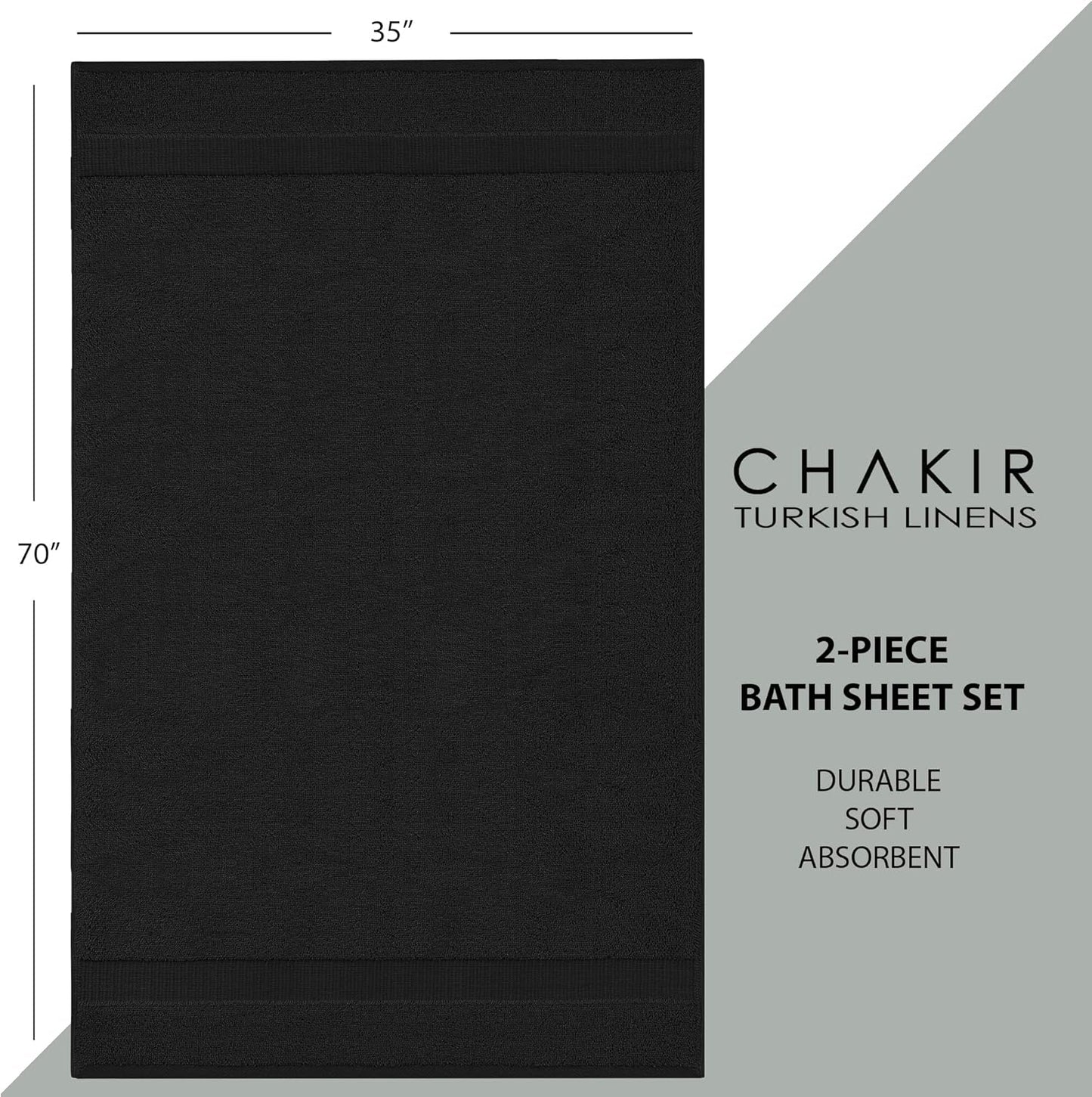 Chakir Turkish Linens, 100% Cotton Premium Quality Turkish Bath Sheets (35''x70'' Large Bath Sheet Towels - Black)