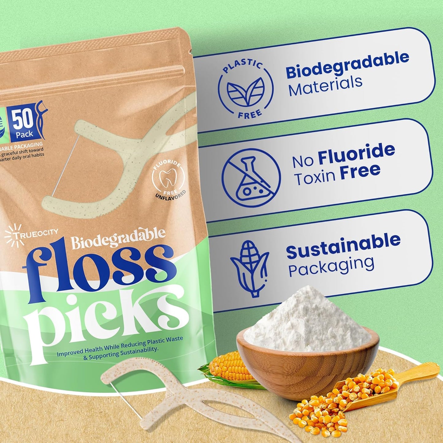 Biodegradable Floss Picks, Natural & Organic Floss Picks, Eco-Friendly Tooth Flossers, Perfect for Adults, Sustainable Oral Care, Fresh Breath, Eco-Conscious Solution (200 Units)