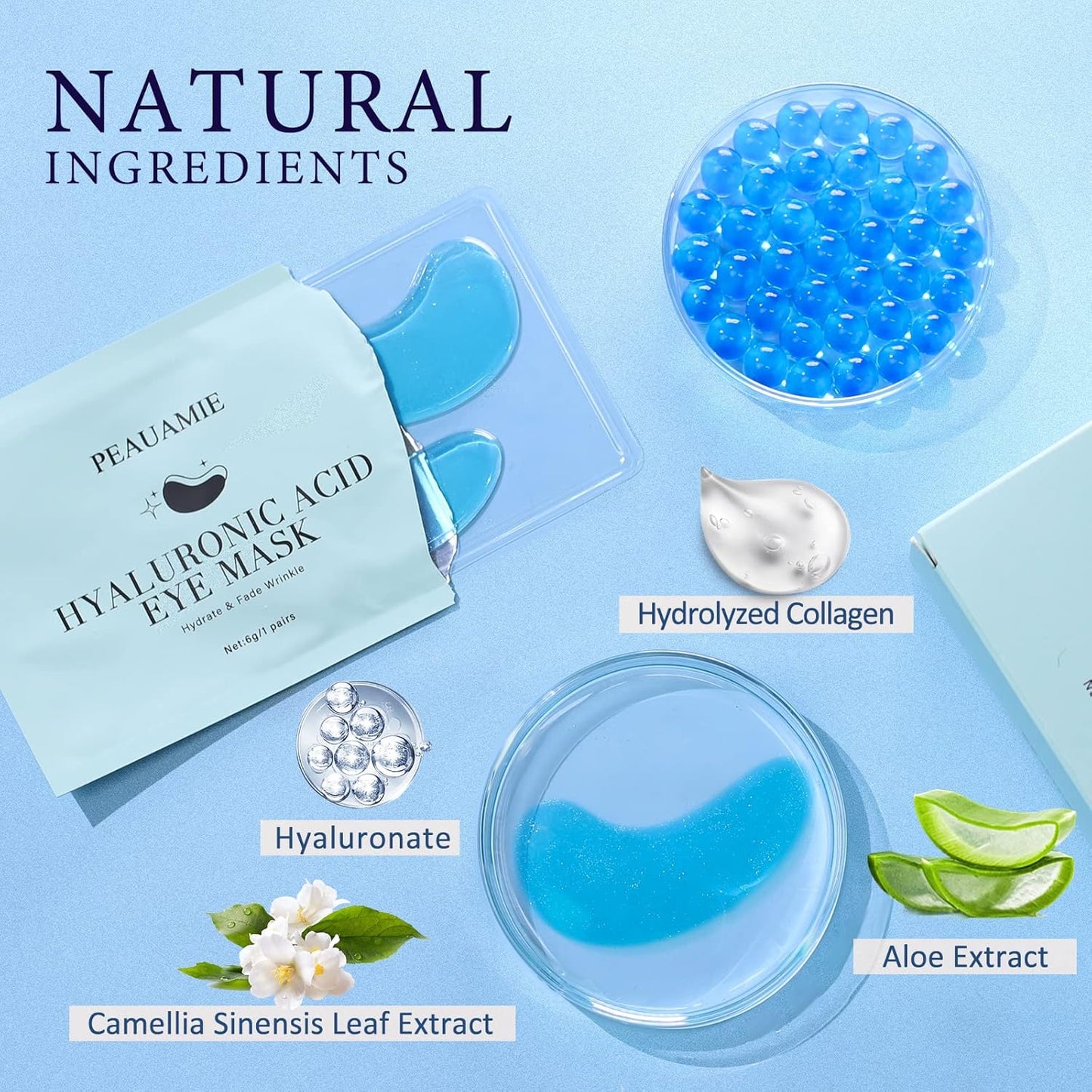 Under Eye Patchs Hyaluronic Acid Eye Mask for Dark Circles and Puffiness Wrinkle Eye Bags 30 Pairs