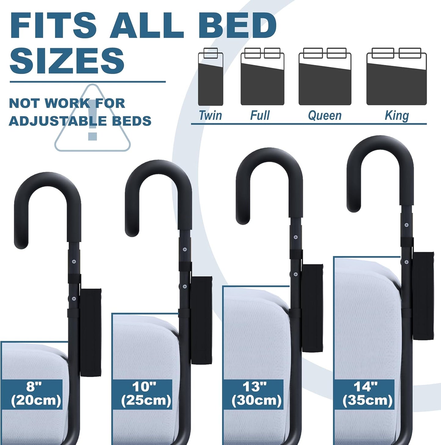 Bed Rails for Elderly Adults Safety - Bed Assist Rail with Height-Adjustable Handle - Bedside Hand Guard Grab Bar with Motion Light and Storage Pocket - Bedside Assist Bar Fits All Bed Sizes