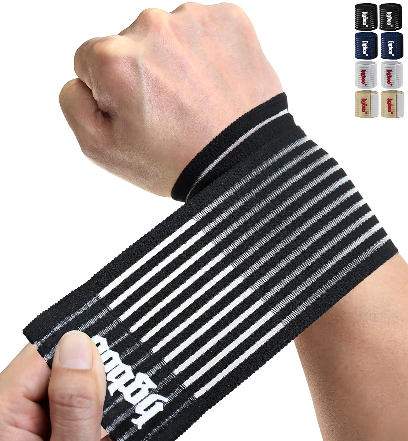 Compression Wrist Bands (2 PCS), High-Elastic Straps Wrist Wraps Wrist Brace for Sports Weightlifting Tennis Basketball Tendonitis Carpal Tunnel Arthritis - Breathable Fabric (Black)