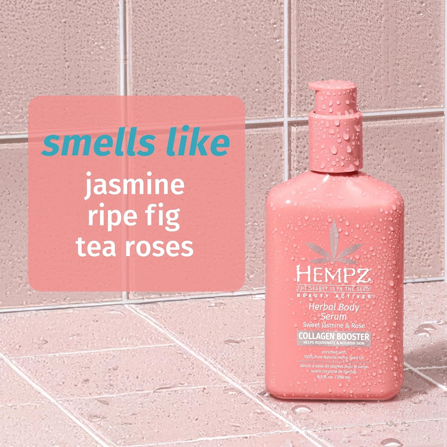 Hempz Sweet Jasmine & Rose Body Serum with Collagen Booster, Light weight, Fast Absorbing Cream Gel, 8.5 fl.oz.