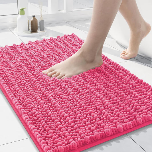 Arotive Luxury Chenille Bathroom Rug Mat, Extra Soft Thick Absorbent Shaggy Bath Rugs, Non-Slip Machine Wash Dry, Plush Bath Mats for Bathroom, Shower and Tub, 24x16, Deep Pink
