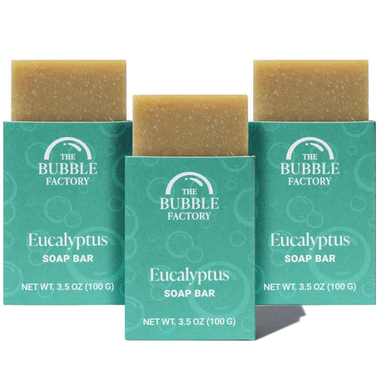 The Bubble Factory Handmade Natural Bath & Body Soap Bar, Vegan, All-Natural, Palm Oil Free, Made in USA with Shea Butter + Essential Oils, Eucalyptus, 3 Bars