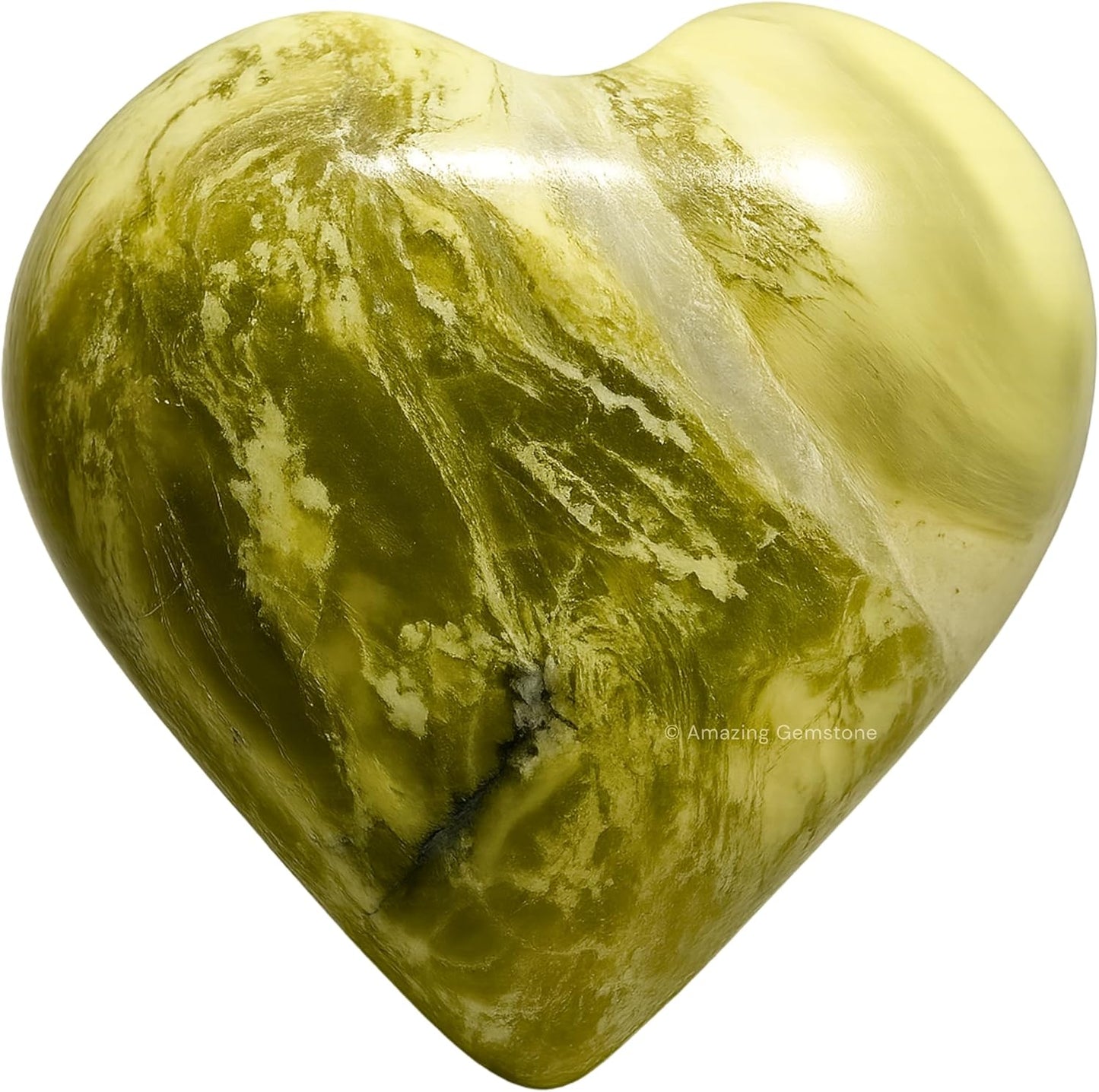 Amazing Gemstone Serpentine Crystal Heart Palm Stone - Pocket Massage Worry Stone for Natural Body Chakra Balancing, Reiki Healing and Crystal Grid