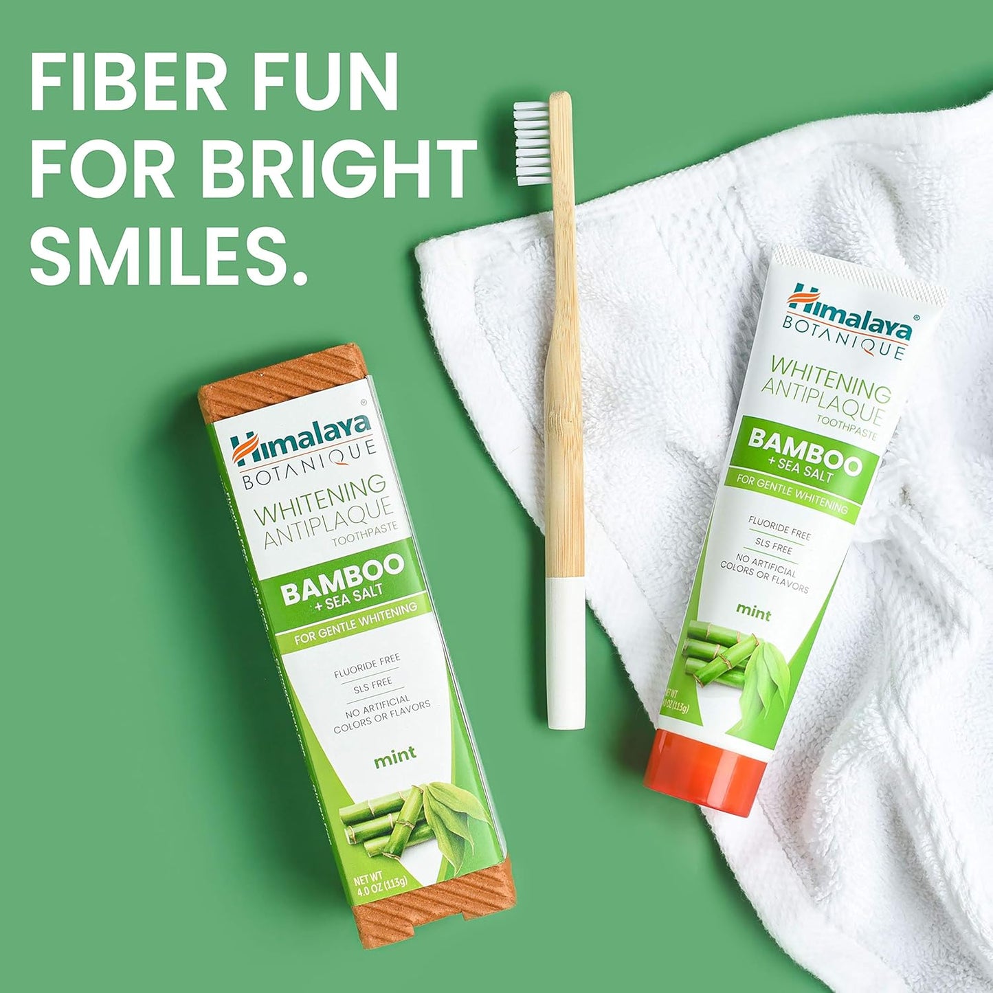 Himalaya Botanique Whitening Antiplaque Toothpaste with Bamboo + Sea Salt, Fluoride Free, for Gentle Whitening, 4 oz, 2 Pack