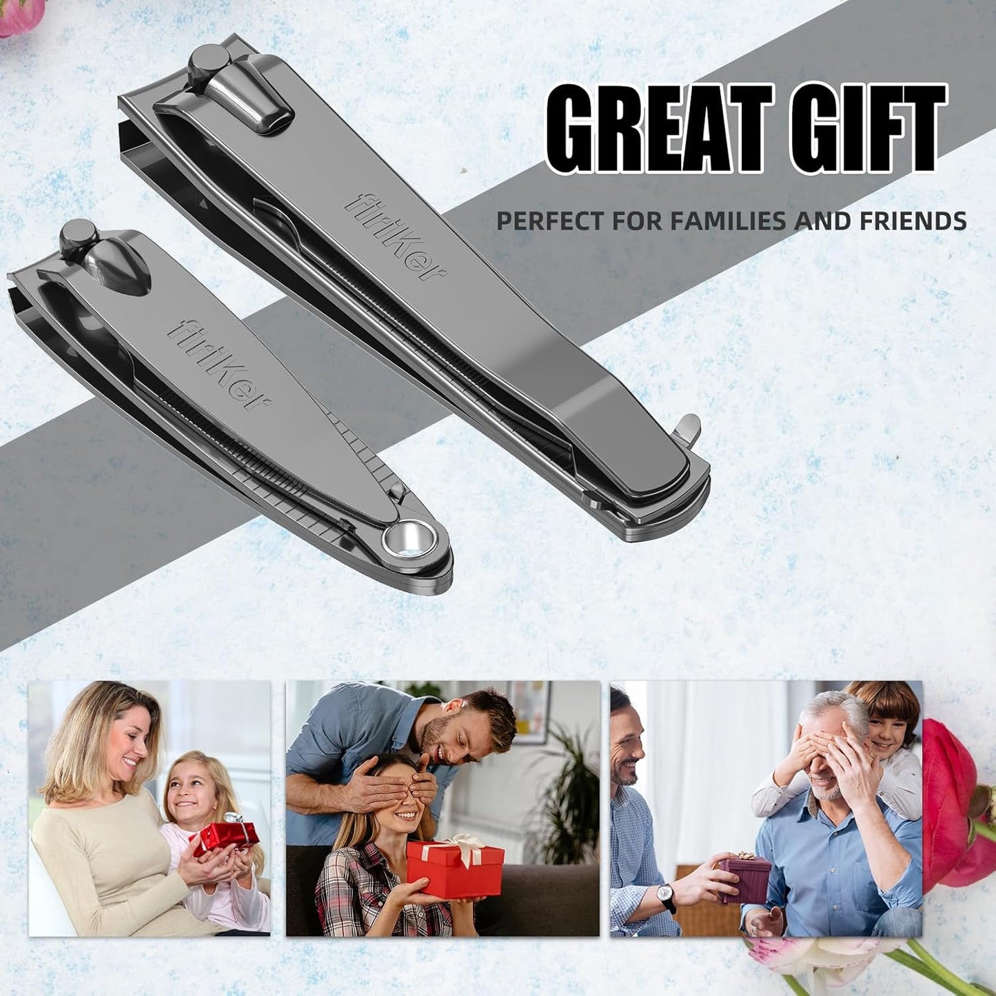 Nail Clipper Set, Sturdy Stainless Steel Fingernails & Toenails Clippers & Nail File, Sharp Effortless Fingernail Toenail Trimmer, Portable Nail Cutter for Women Men（Gray）