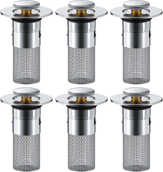 Saker Bathroom Sink Drain Strainer Hair Catcher (6 PCS), Pop-up Drain Filter with Removable Stainless Steel Filter Basket, Prevents Hair Clogs, Suitable for Bathroom Sink Stopper Replacement