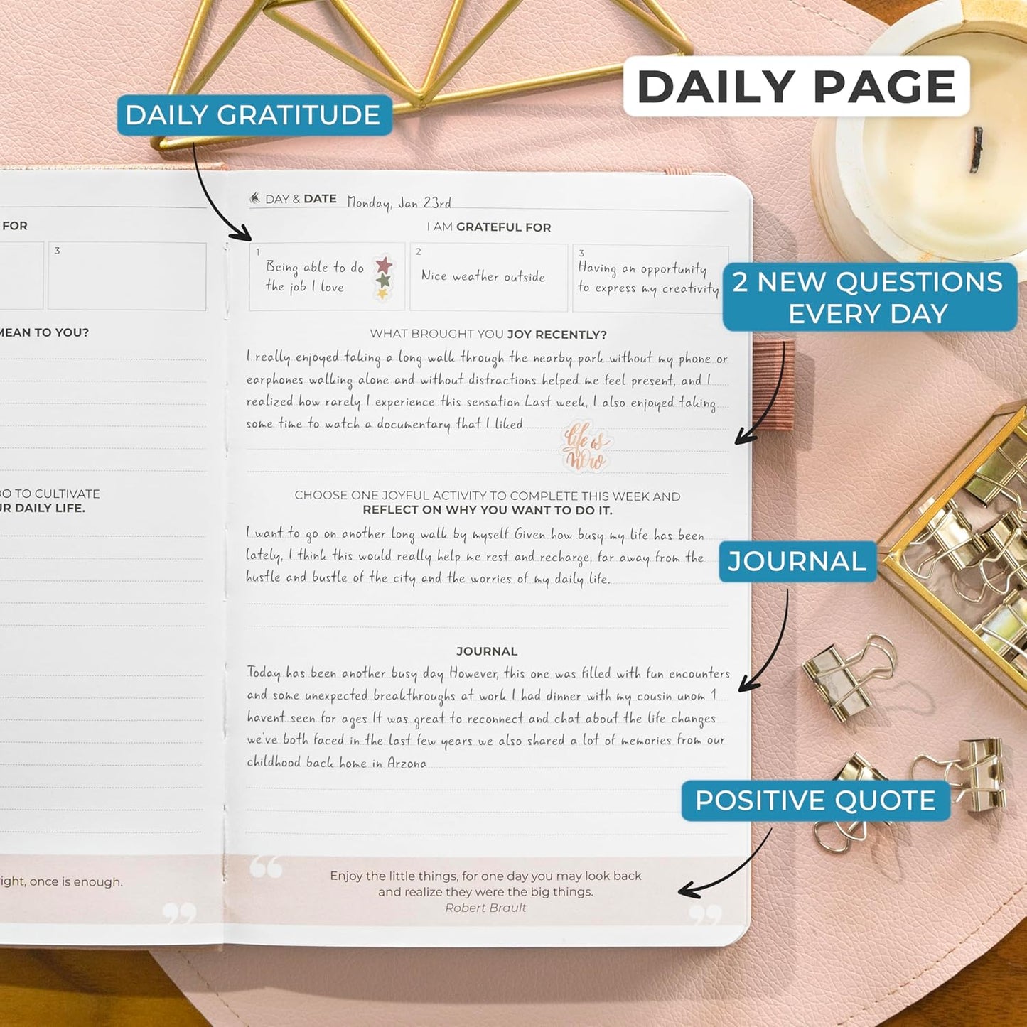 Clever Fox Happiness Notebook – Daily Positivity Journal for Women with Prompts & Positive Quotes – Affirmation & Self Esteem Gifts (Rose Gold)