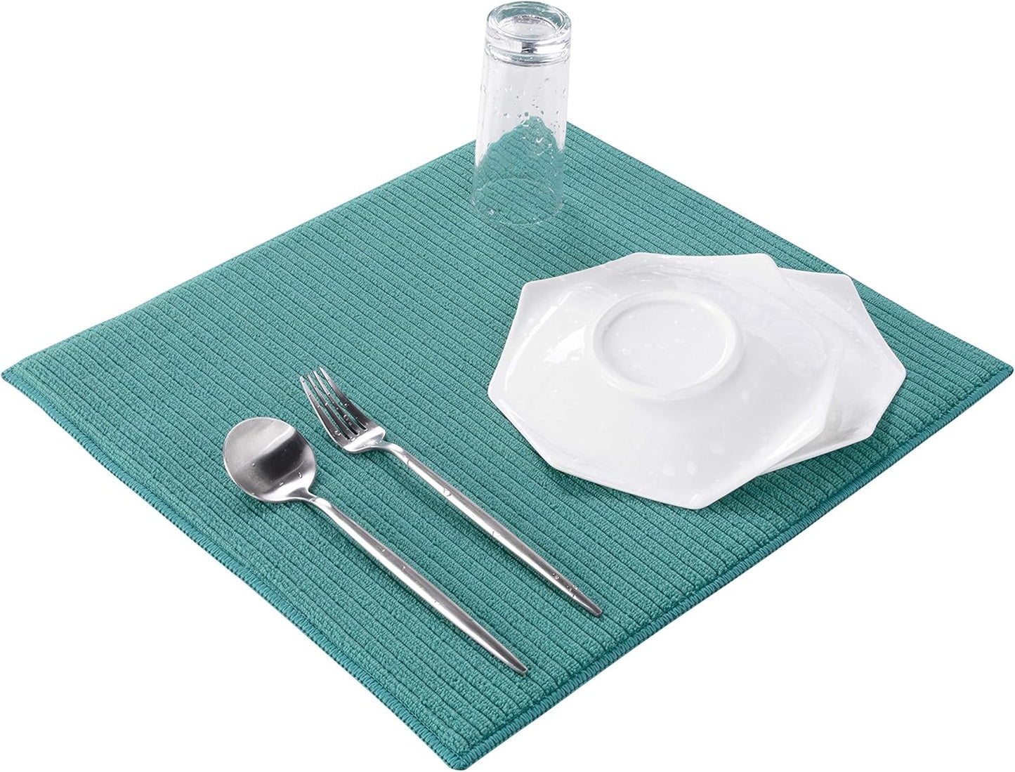 Absorbent, Reversible Microfiber Dish Drying Mat for Kitchen, 16 Inch x 18 Inch