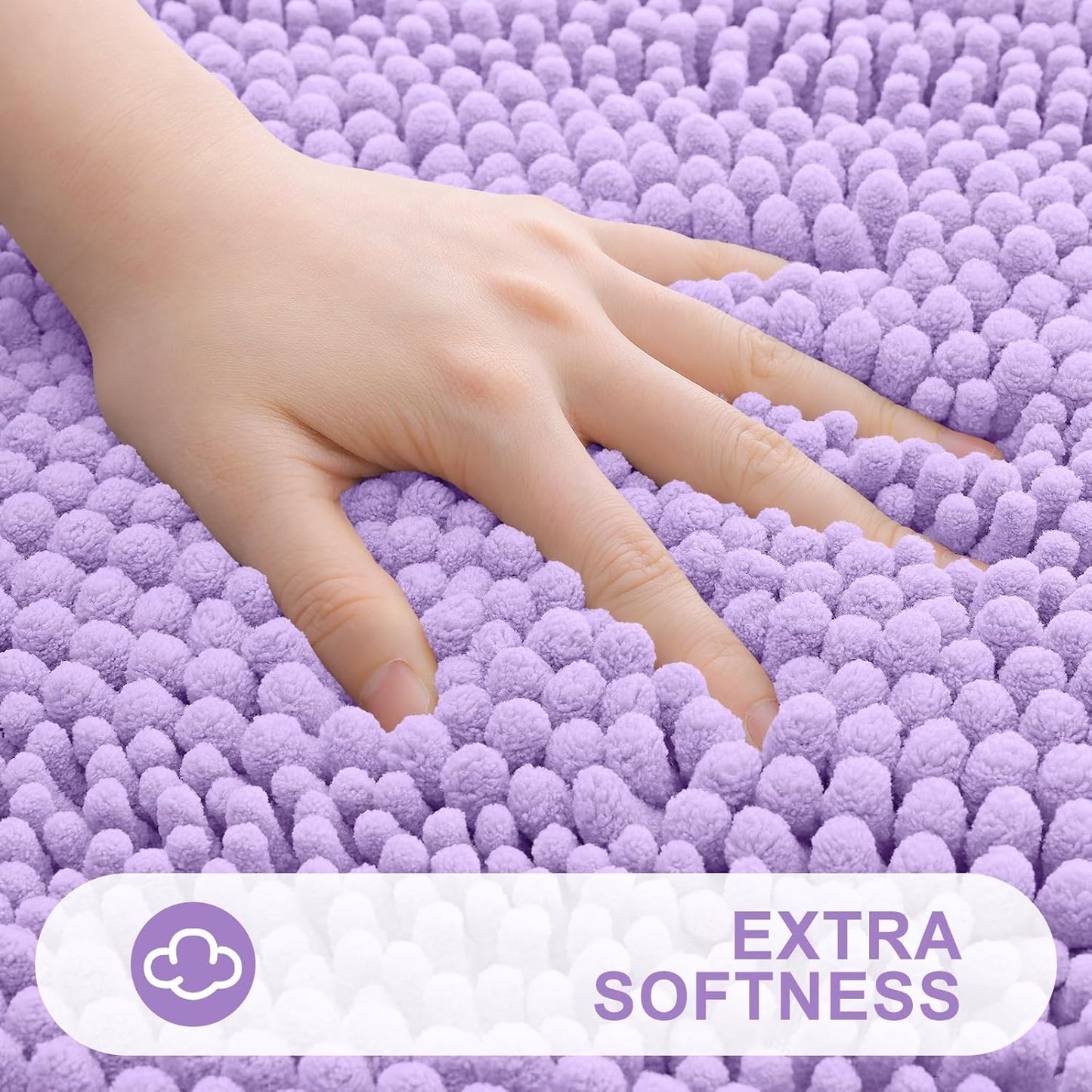 Grandaily Chenille Striped Bathroom Rugs 30x20, Extra Thick and Absorbent Bath Mats, Non-Slip Soft Plush Shaggy Shower Carpet, Machine Wash Dry, Bath Rug for Bathroom, (Medium, Purple)