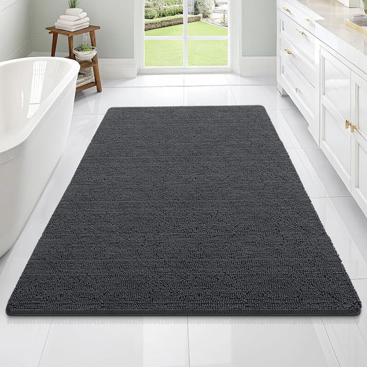 OLANLY Bathroom Rugs 70x46, Extra Soft Absorbent Chenille Bath Rugs, Rubber Backing Quick Dry, Machine Washable Bath Mats for Bathroom Floor, Tub and Shower, Home Decor Accessories, Dark Grey