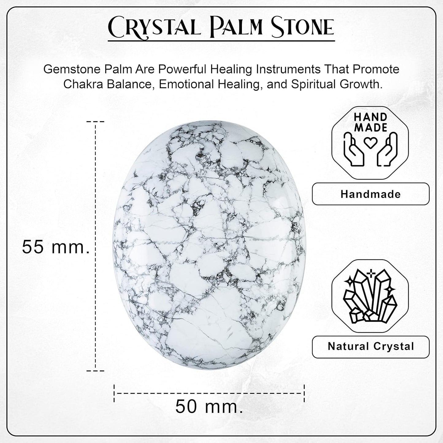 Crocon 50mm howlite Large Oval Palm Stone 900+ Carats Pocket Massage Worry Stones for Natural Body Chakra Balancing Reiki Healing Stones and Crystal Grid Healing Massage Spa Energy Crystals