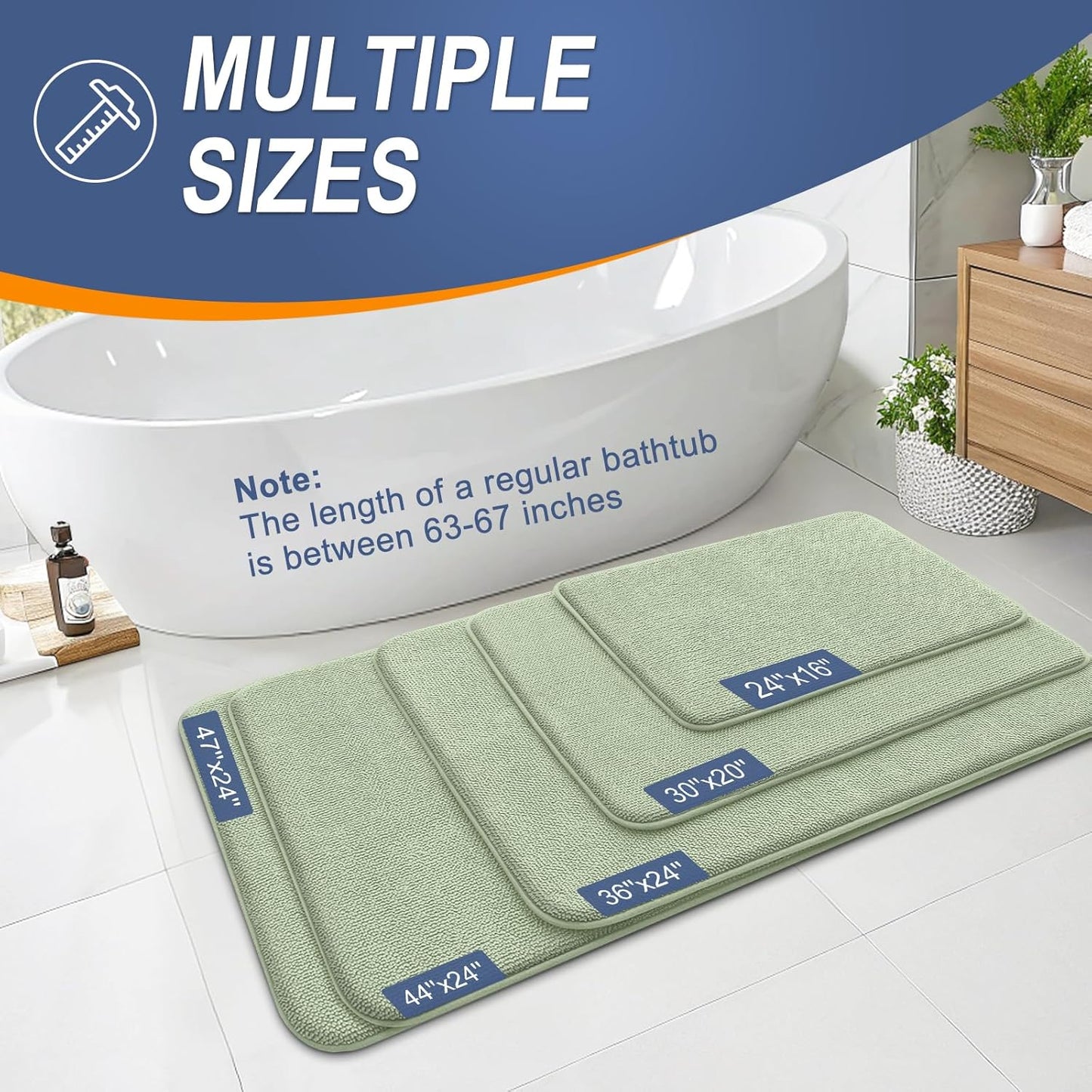 OLANLY Thick Memory Foam Bath Mat Rug 44x24, Extra Soft Absorbent Bathroom Rug, Quick Dry Bath Mats, Non-Slip, Machine Washable Carpet for Bathroom, Tub and Shower, Home Decor Accessories, Sage Green