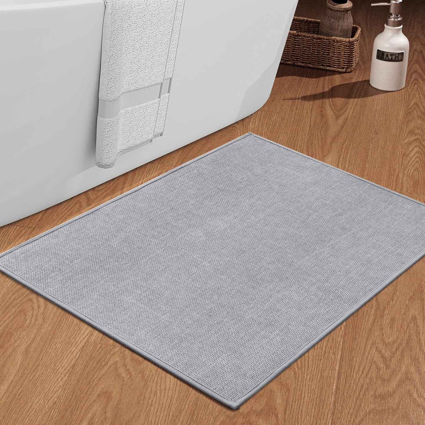 chakme Bathroom Rugs Mat 36x25, Ultra Thin Non Slip Bath Mat Large Quick Dry Absorbent Bath Mat for Bathroom Floor, (Light Grey, 36"x25")